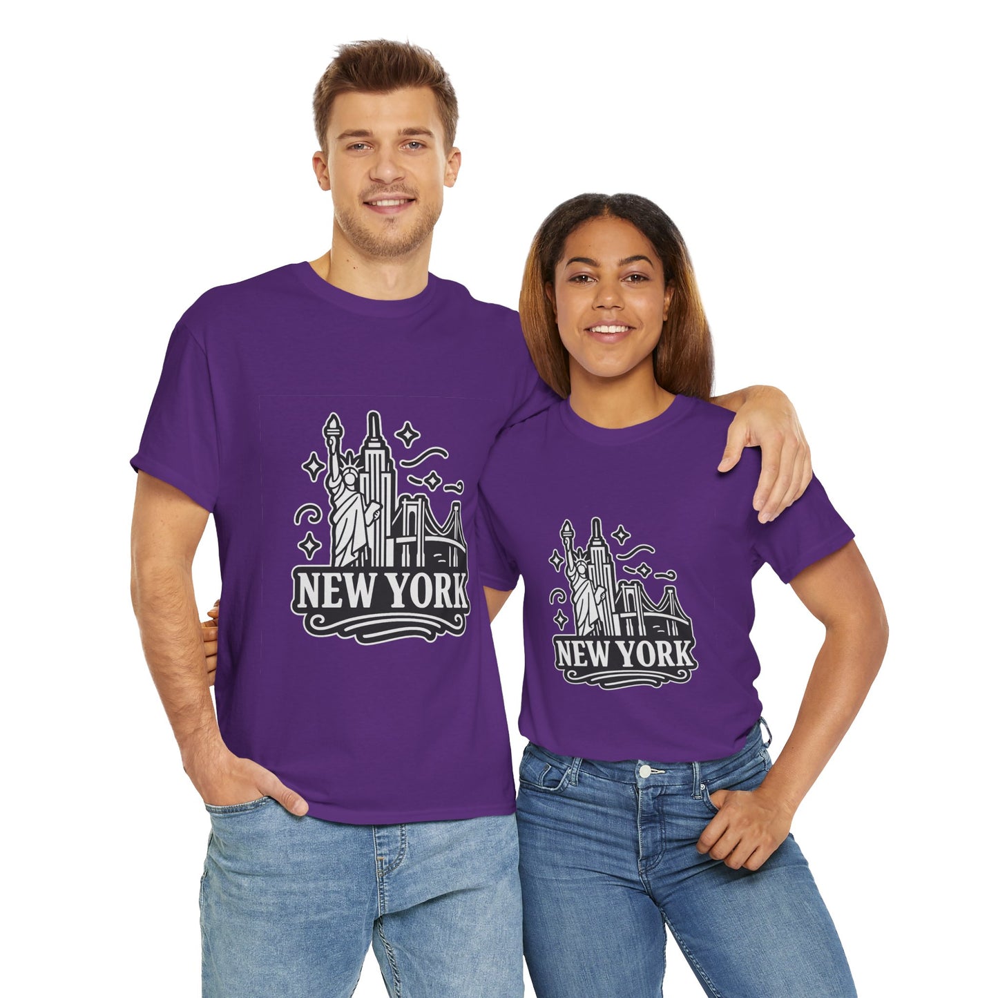 New York Skyline Unisex Heavy Cotton Tee, NYC T-Shirt, Travel Souvenir Shirt, Gift for New Yorkers, Cityscape Apparel