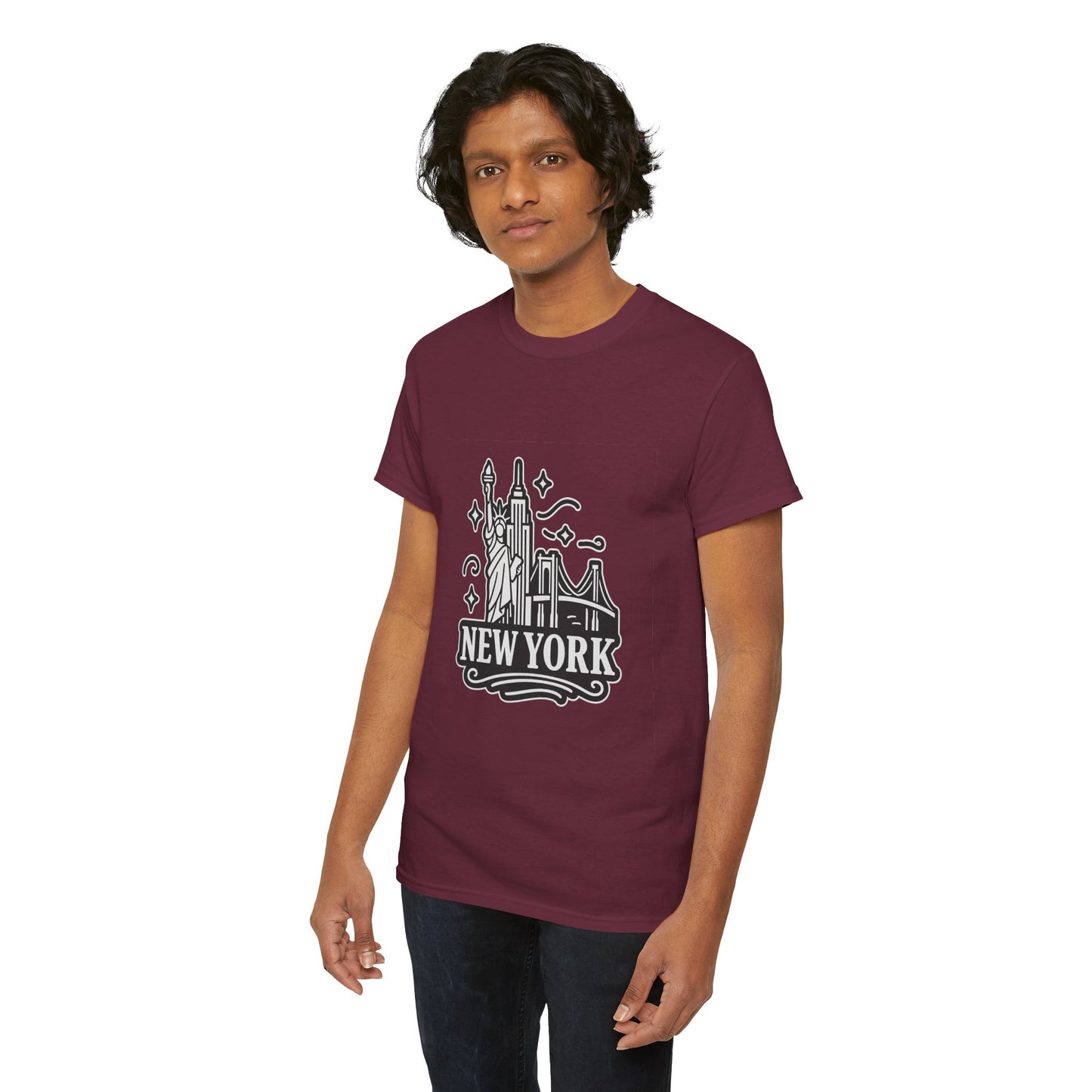New York Skyline Unisex Heavy Cotton Tee, NYC T-Shirt, Travel Souvenir Shirt, Gift for New Yorkers, Cityscape Apparel
