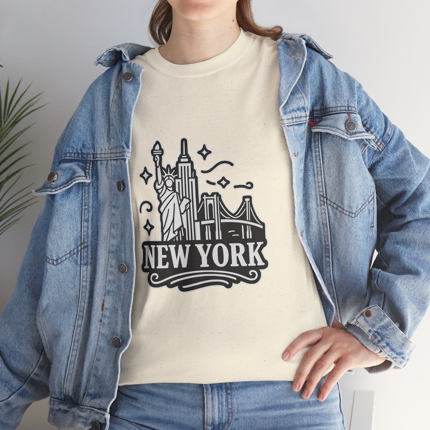 New York Skyline Unisex Heavy Cotton Tee, NYC T-Shirt, Travel Souvenir Shirt, Gift for New Yorkers, Cityscape Apparel