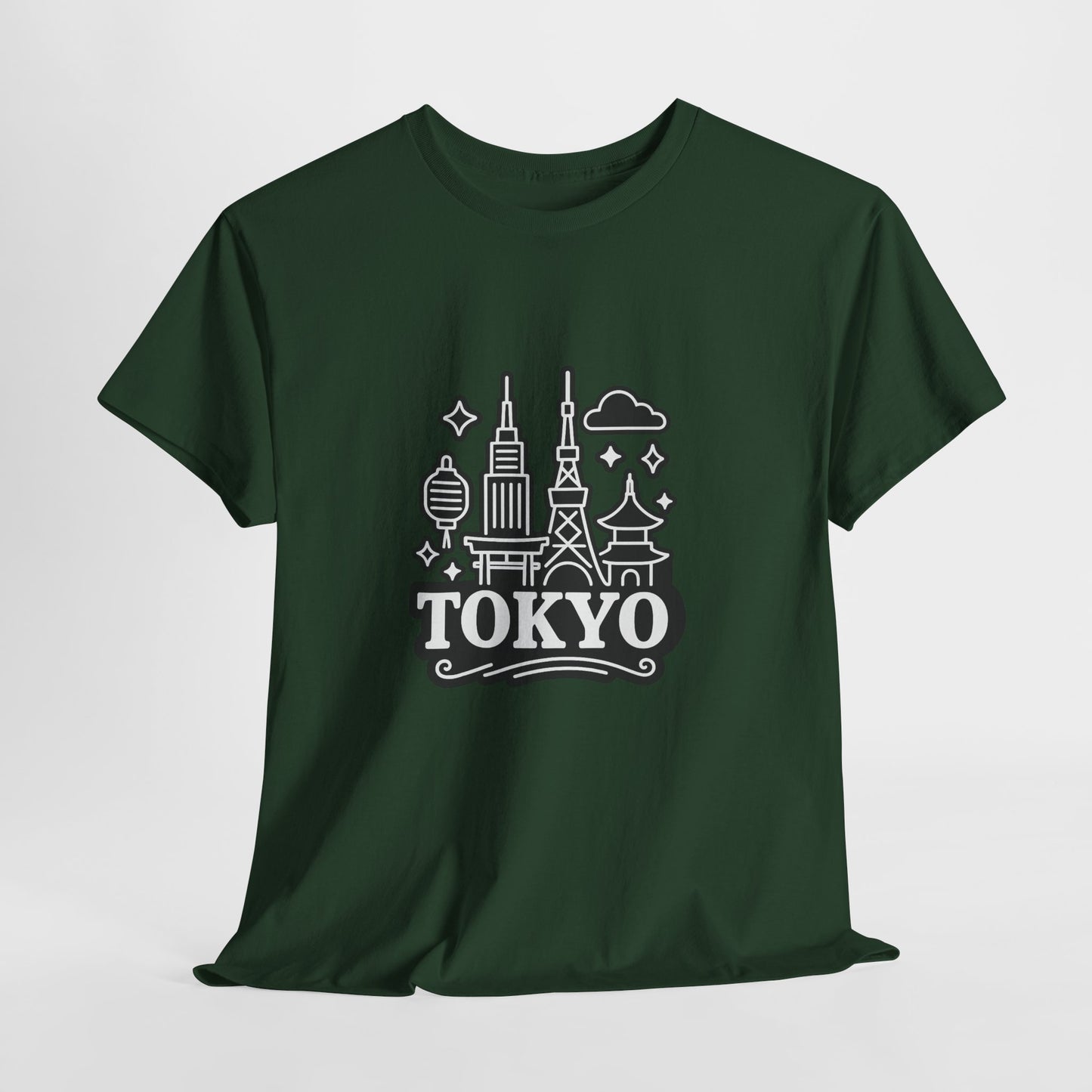 Tokyo Cityscape Unisex Heavy Cotton Tee, Graphic Tee, Travel T-Shirt, Urban Outfit, Gift for Travelers, Tokyo Lover Apparel