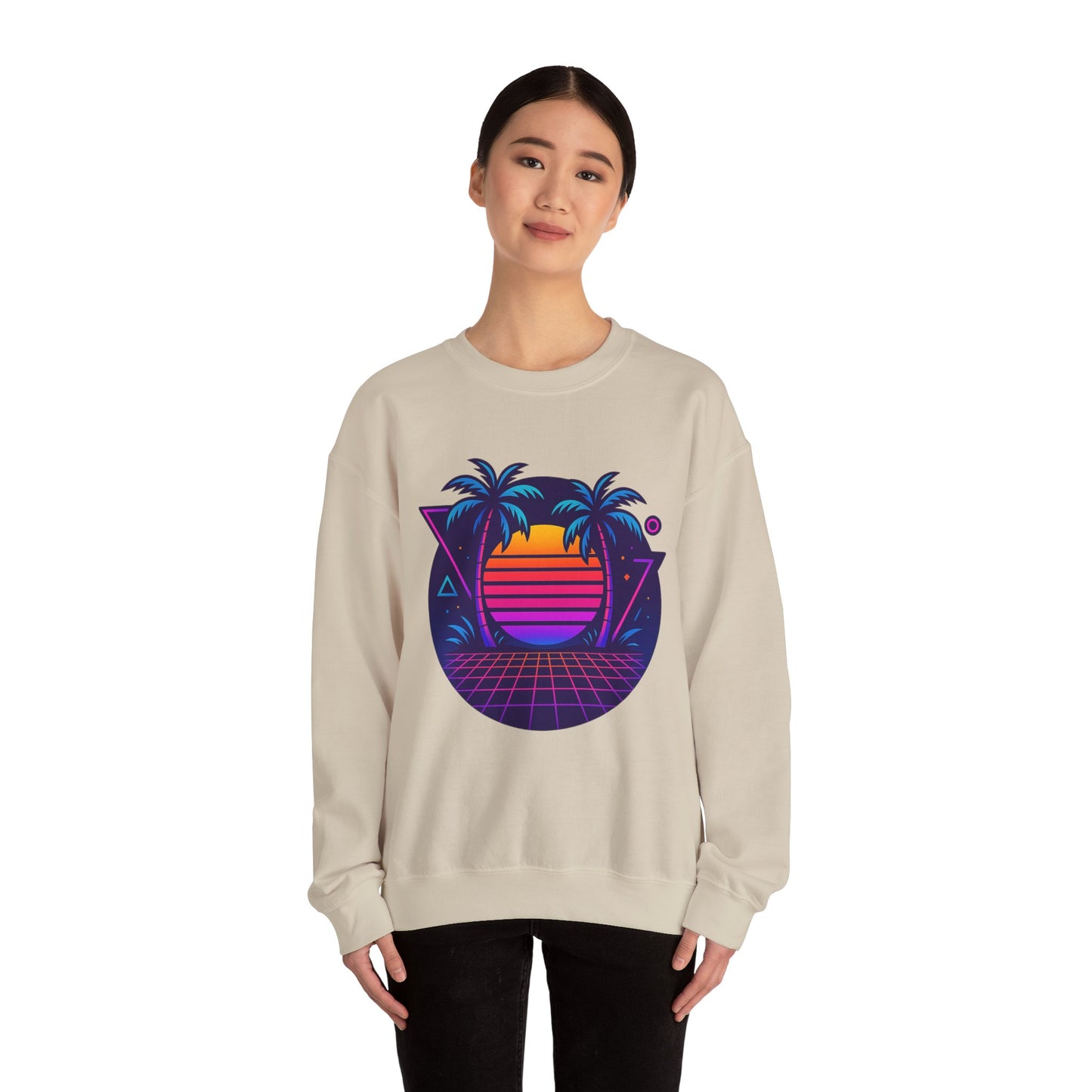 Retro Sunset Palm Trees Crewneck Sweatshirt | Cozy Unisex Fashion | Perfect for Summer Nights, Beach Days, Gifts, Casual Wear