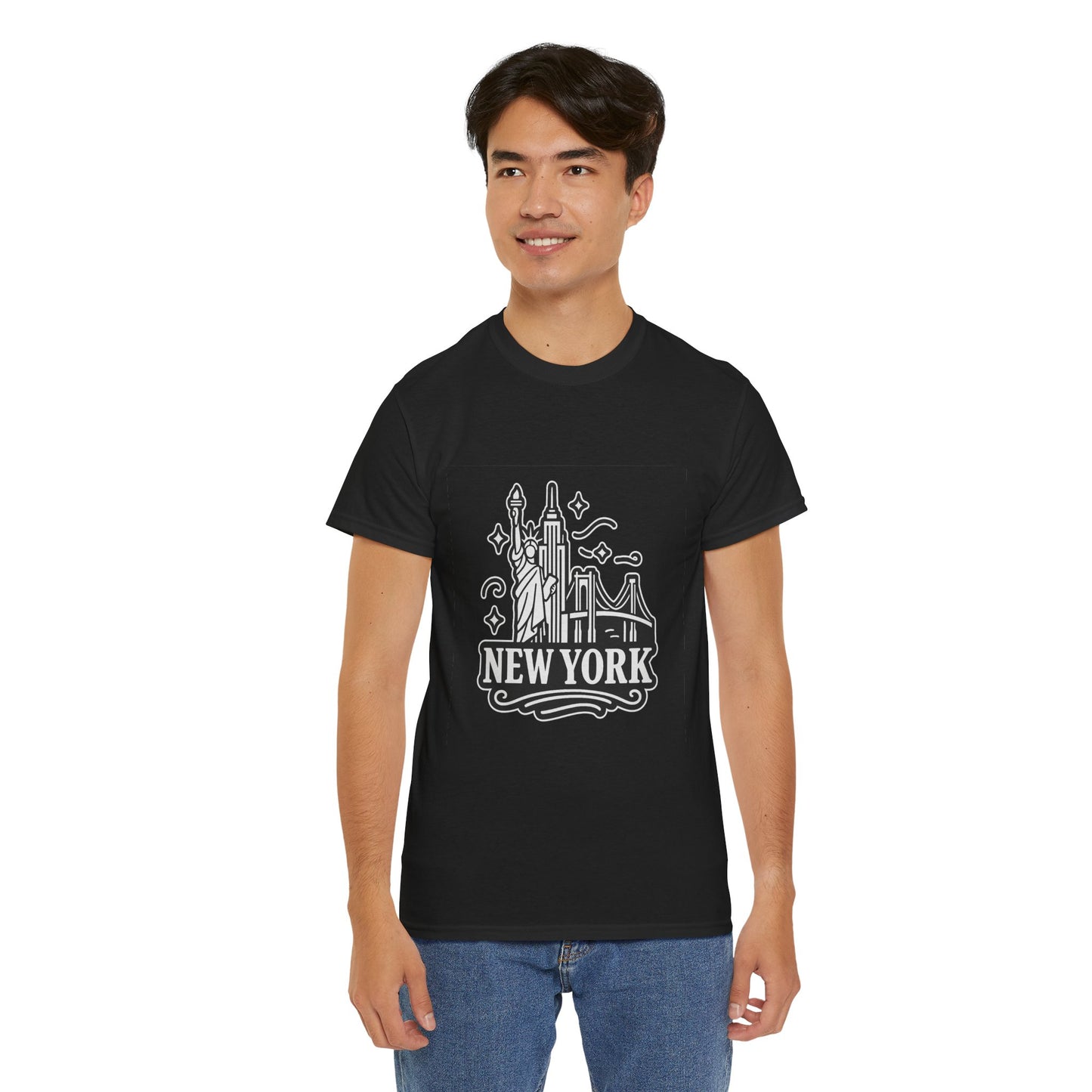 New York Skyline Unisex Heavy Cotton Tee, NYC T-Shirt, Travel Souvenir Shirt, Gift for New Yorkers, Cityscape Apparel