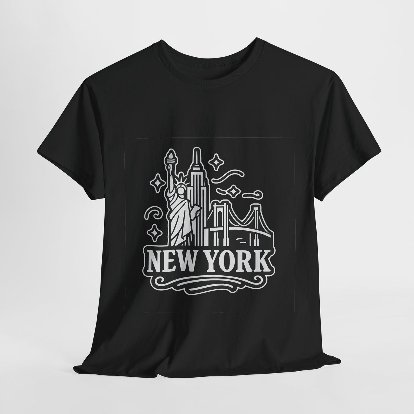 New York Skyline Unisex Heavy Cotton Tee, NYC T-Shirt, Travel Souvenir Shirt, Gift for New Yorkers, Cityscape Apparel