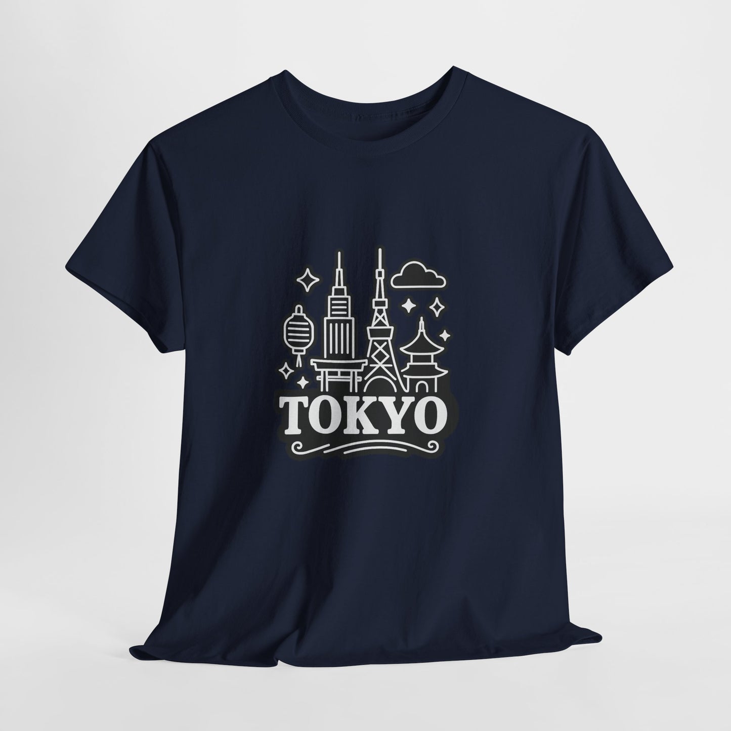 Tokyo Cityscape Unisex Heavy Cotton Tee, Graphic Tee, Travel T-Shirt, Urban Outfit, Gift for Travelers, Tokyo Lover Apparel