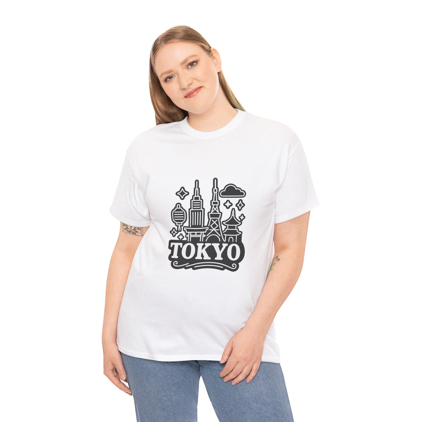 Tokyo Cityscape Unisex Heavy Cotton Tee, Graphic Tee, Travel T-Shirt, Urban Outfit, Gift for Travelers, Tokyo Lover Apparel