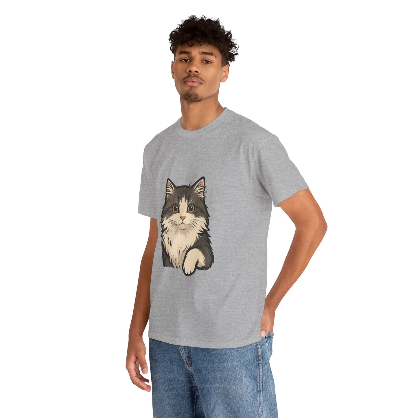 Cute Cat Unisex Heavy Cotton Tee, Animal Lover Gift, Pet Owner Shirt, Cat Lover Apparel, Animal Themed Tee, Casual Everyday Wear