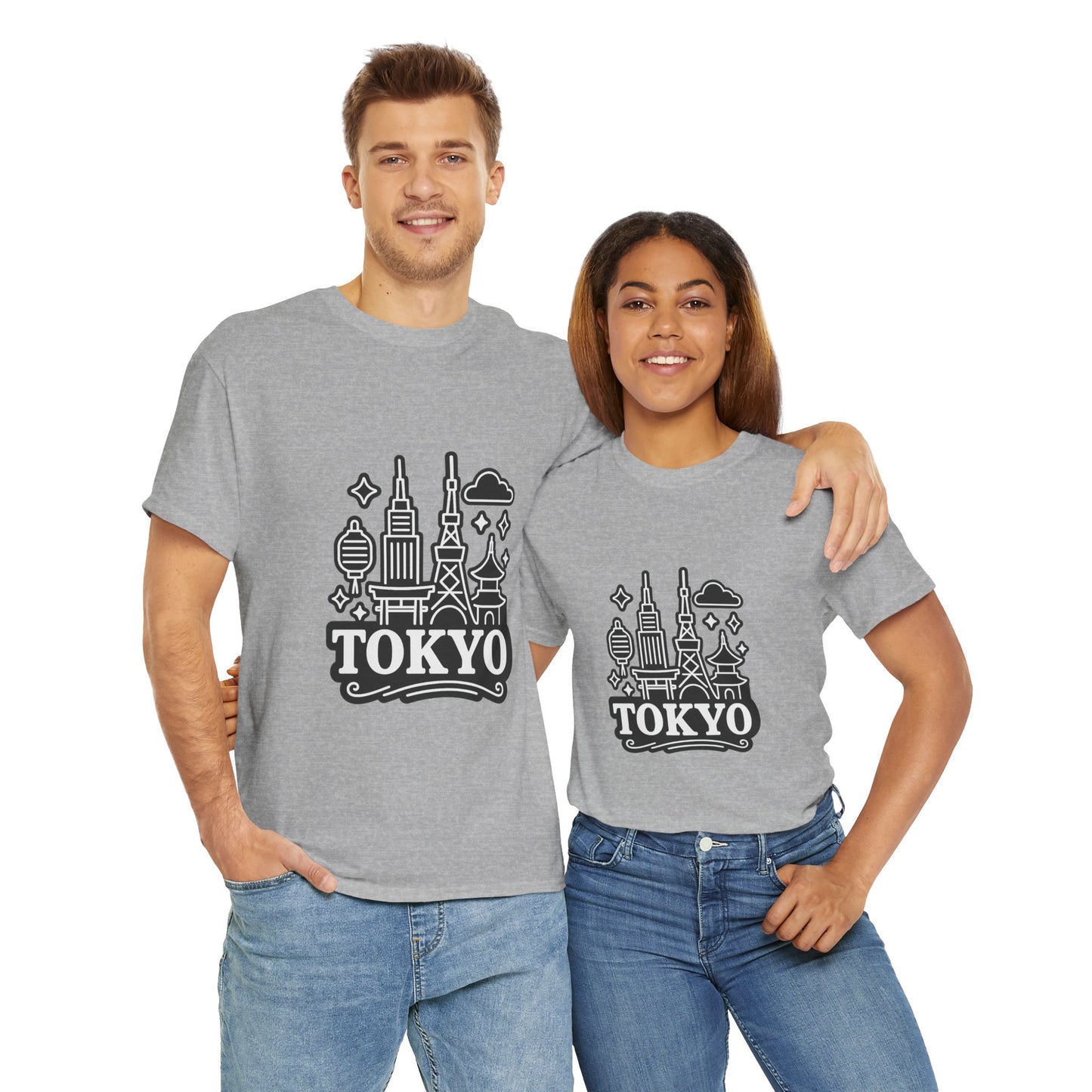 Tokyo Cityscape Unisex Heavy Cotton Tee, Graphic Tee, Travel T-Shirt, Urban Outfit, Gift for Travelers, Tokyo Lover Apparel