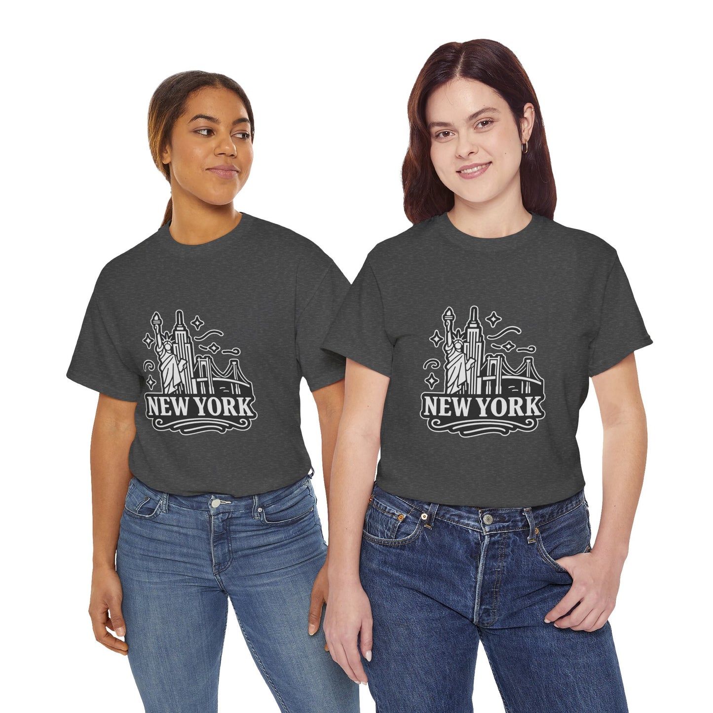 New York Skyline Unisex Heavy Cotton Tee, NYC T-Shirt, Travel Souvenir Shirt, Gift for New Yorkers, Cityscape Apparel