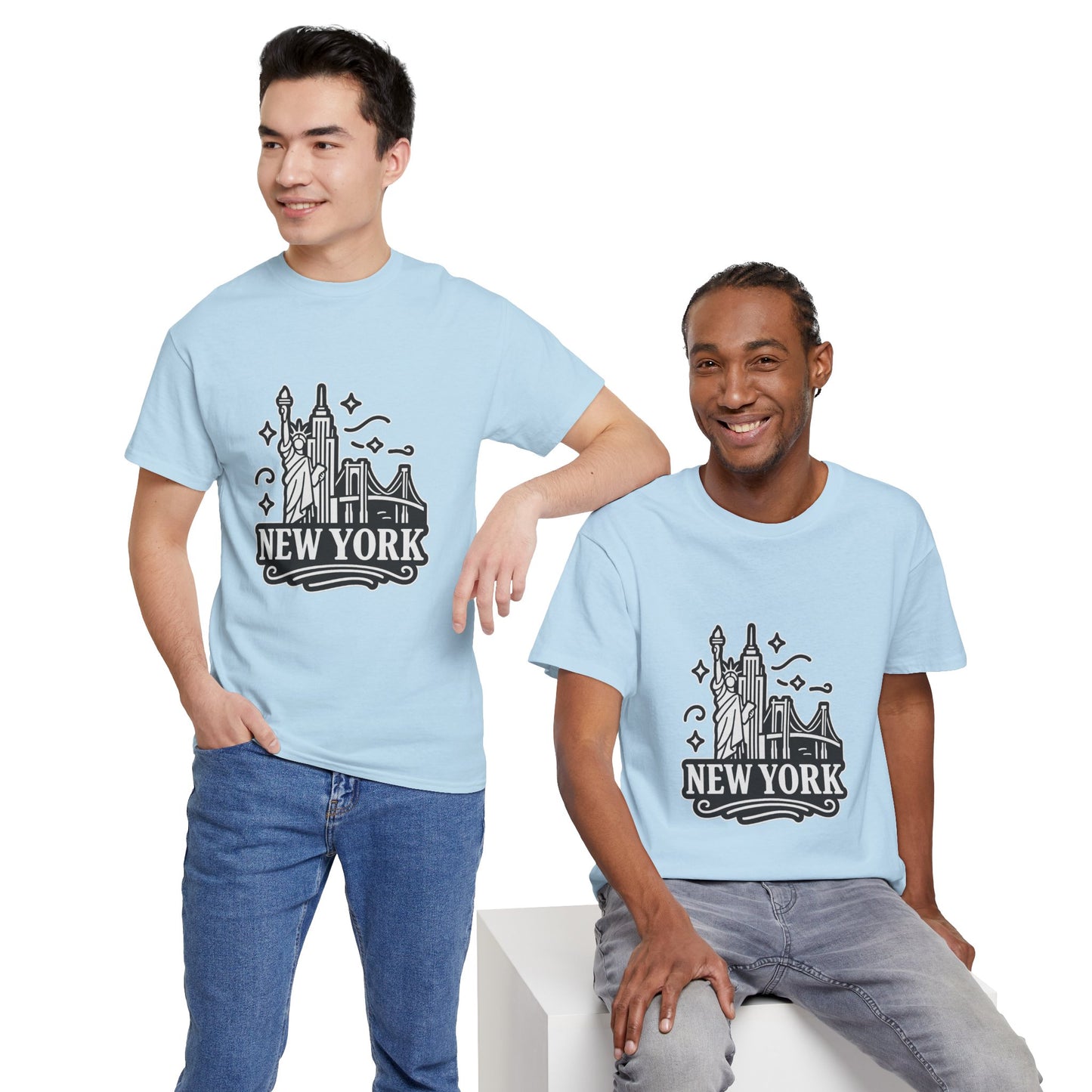 New York Skyline Unisex Heavy Cotton Tee, NYC T-Shirt, Travel Souvenir Shirt, Gift for New Yorkers, Cityscape Apparel