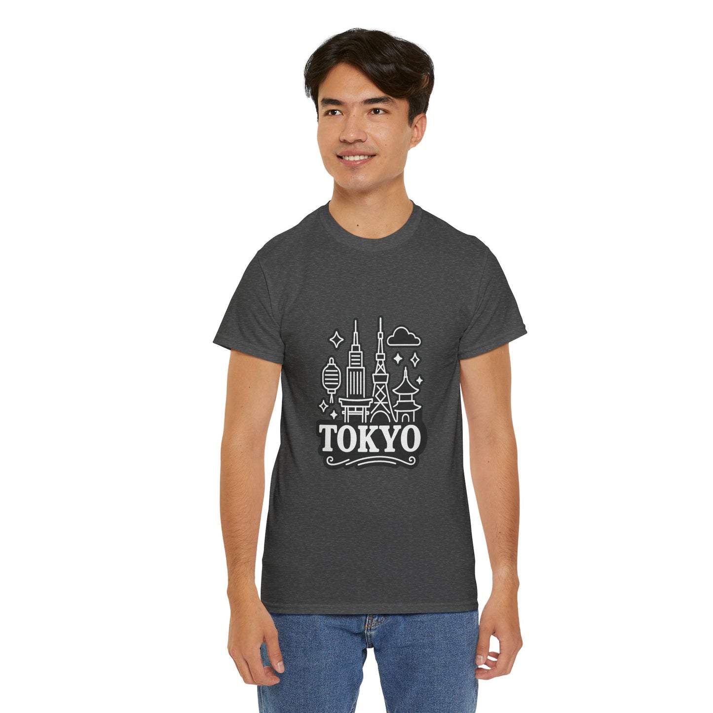Tokyo Cityscape Unisex Heavy Cotton Tee, Graphic Tee, Travel T-Shirt, Urban Outfit, Gift for Travelers, Tokyo Lover Apparel