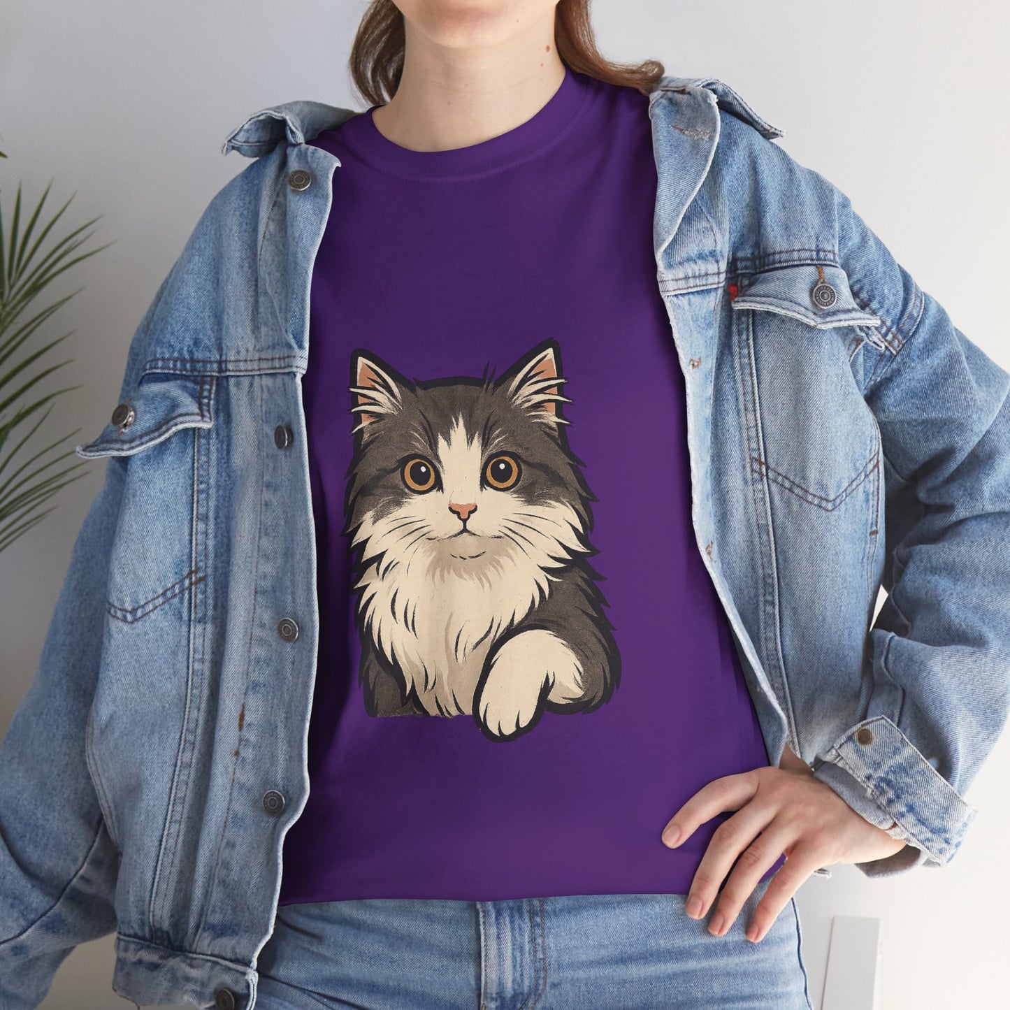 Cute Cat Unisex Heavy Cotton Tee, Animal Lover Gift, Pet Owner Shirt, Cat Lover Apparel, Animal Themed Tee, Casual Everyday Wear