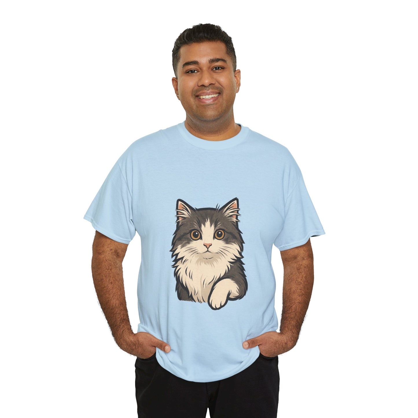 Cute Cat Unisex Heavy Cotton Tee, Animal Lover Gift, Pet Owner Shirt, Cat Lover Apparel, Animal Themed Tee, Casual Everyday Wear