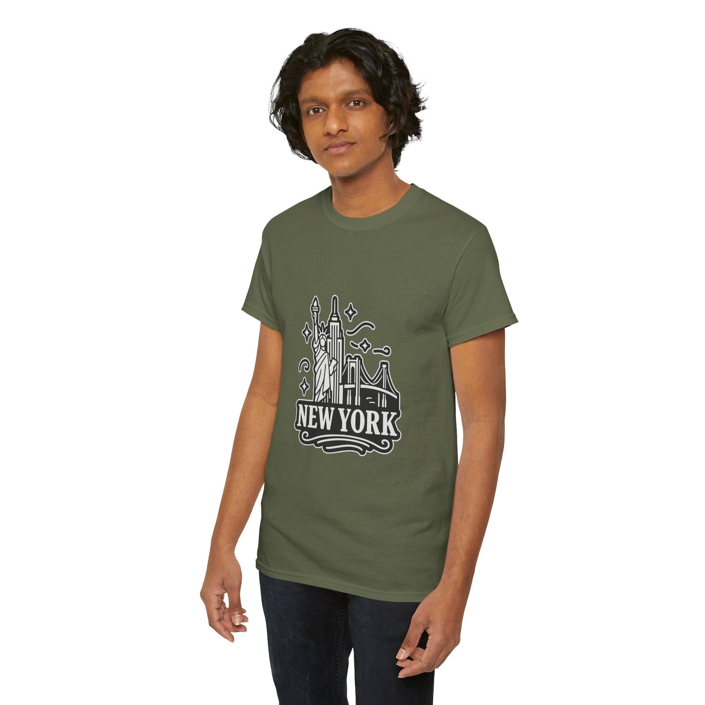 New York Skyline Unisex Heavy Cotton Tee, NYC T-Shirt, Travel Souvenir Shirt, Gift for New Yorkers, Cityscape Apparel