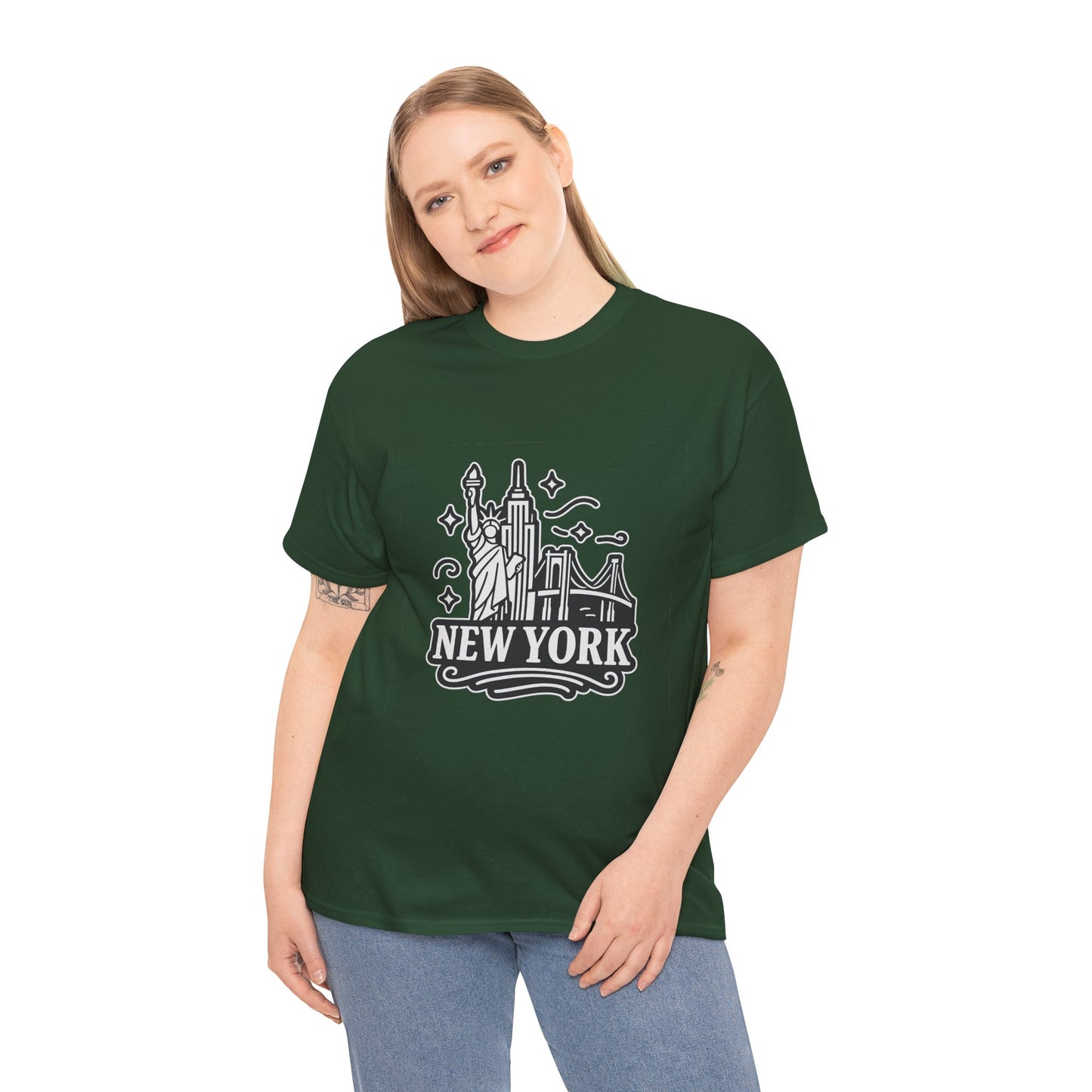 New York Skyline Unisex Heavy Cotton Tee, NYC T-Shirt, Travel Souvenir Shirt, Gift for New Yorkers, Cityscape Apparel