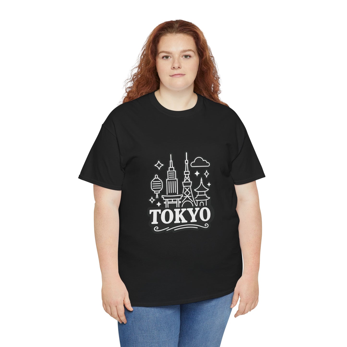 Tokyo Cityscape Unisex Heavy Cotton Tee, Graphic Tee, Travel T-Shirt, Urban Outfit, Gift for Travelers, Tokyo Lover Apparel