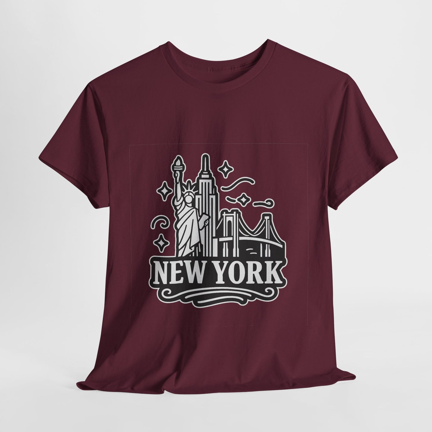 New York Skyline Unisex Heavy Cotton Tee, NYC T-Shirt, Travel Souvenir Shirt, Gift for New Yorkers, Cityscape Apparel