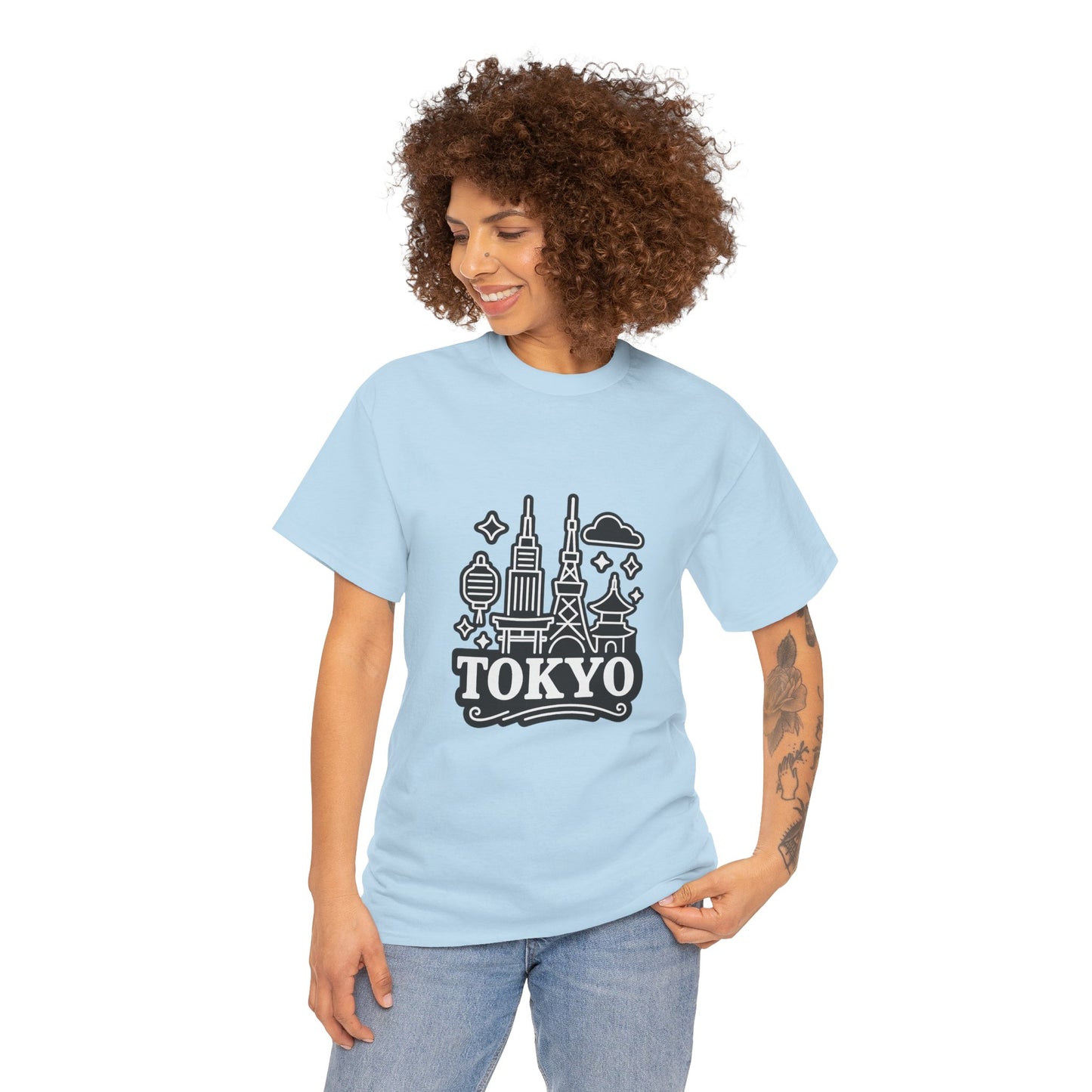 Tokyo Cityscape Unisex Heavy Cotton Tee, Graphic Tee, Travel T-Shirt, Urban Outfit, Gift for Travelers, Tokyo Lover Apparel