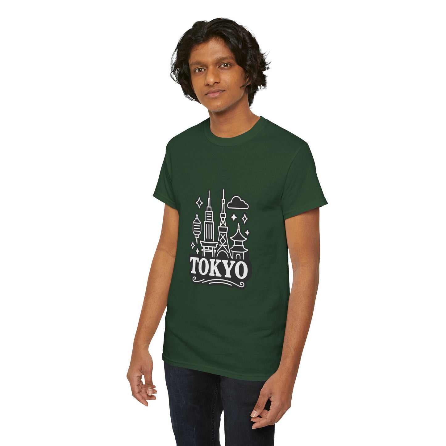Tokyo Cityscape Unisex Heavy Cotton Tee, Graphic Tee, Travel T-Shirt, Urban Outfit, Gift for Travelers, Tokyo Lover Apparel