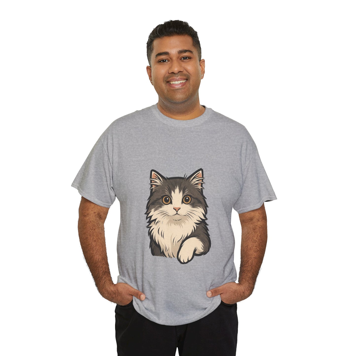 Cute Cat Unisex Heavy Cotton Tee, Animal Lover Gift, Pet Owner Shirt, Cat Lover Apparel, Animal Themed Tee, Casual Everyday Wear