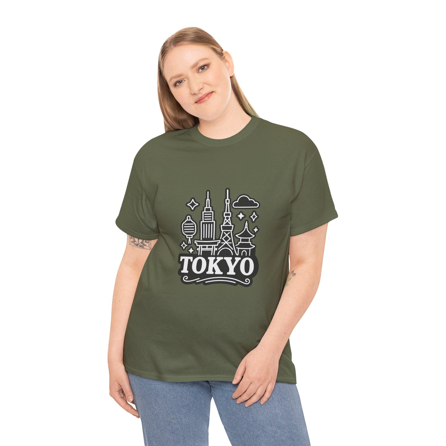 Tokyo Cityscape Unisex Heavy Cotton Tee, Graphic Tee, Travel T-Shirt, Urban Outfit, Gift for Travelers, Tokyo Lover Apparel