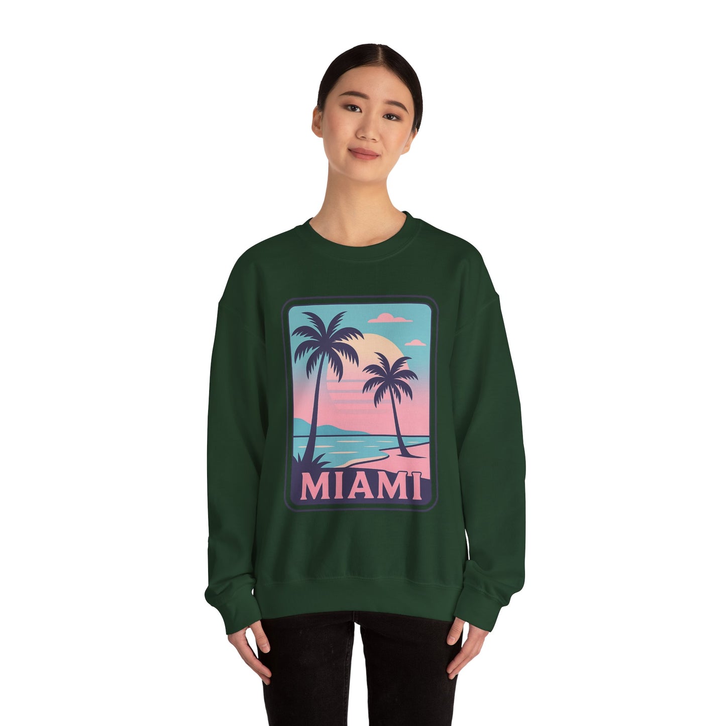Miami Sunset Crewneck Sweatshirt, Unisex Sweatshirt, Beach Vibes Apparel, Vacation Wear, Gift for Miami Lovers