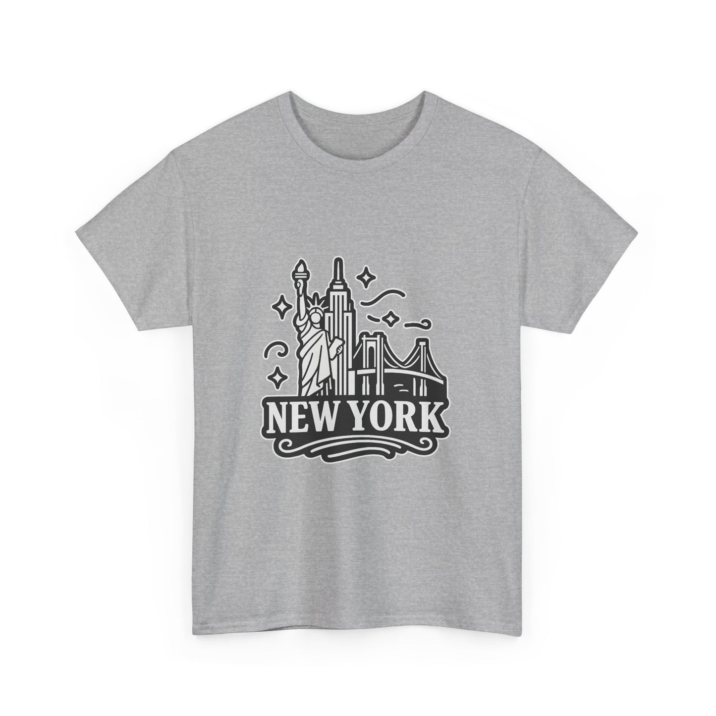 New York Skyline Unisex Heavy Cotton Tee, NYC T-Shirt, Travel Souvenir Shirt, Gift for New Yorkers, Cityscape Apparel