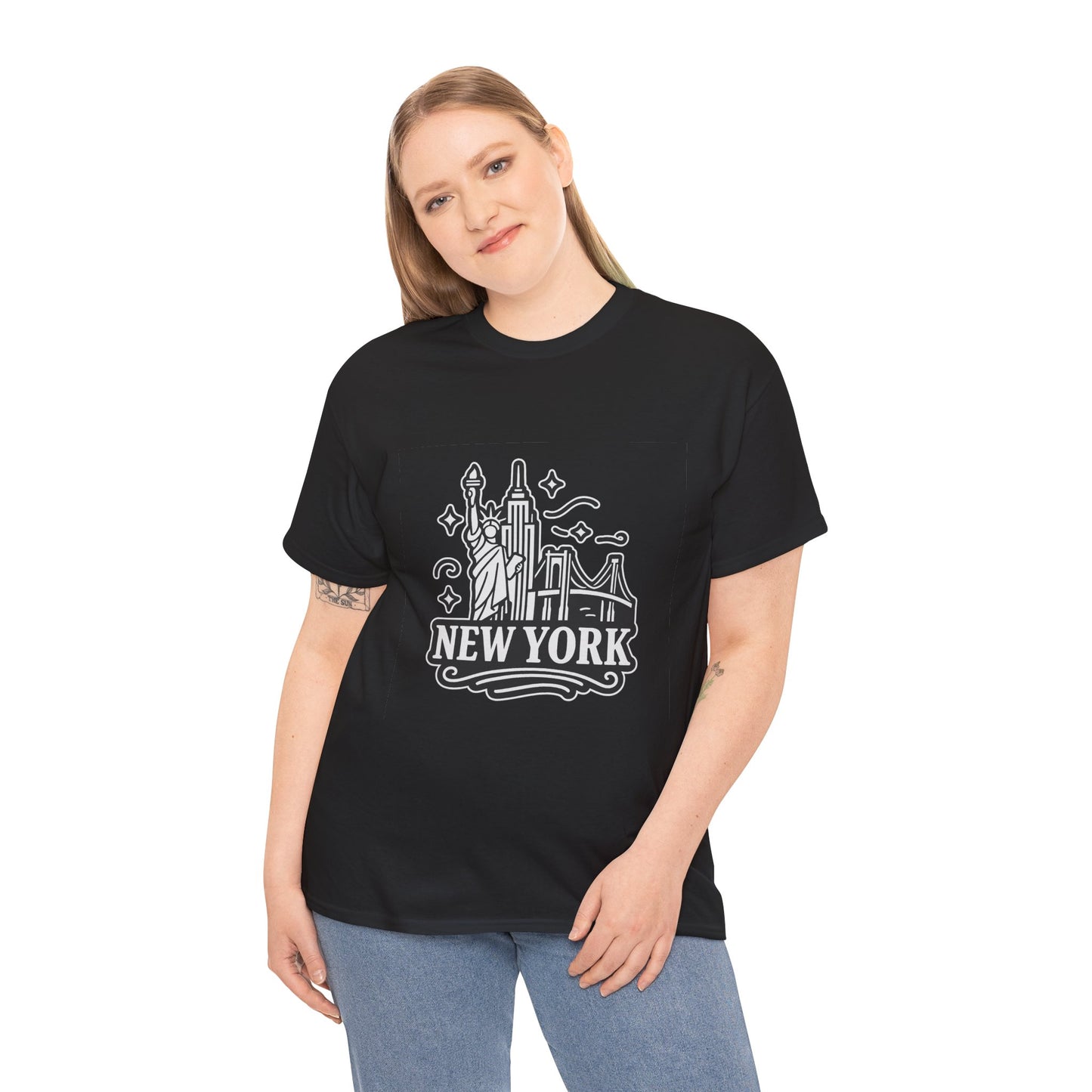 New York Skyline Unisex Heavy Cotton Tee, NYC T-Shirt, Travel Souvenir Shirt, Gift for New Yorkers, Cityscape Apparel