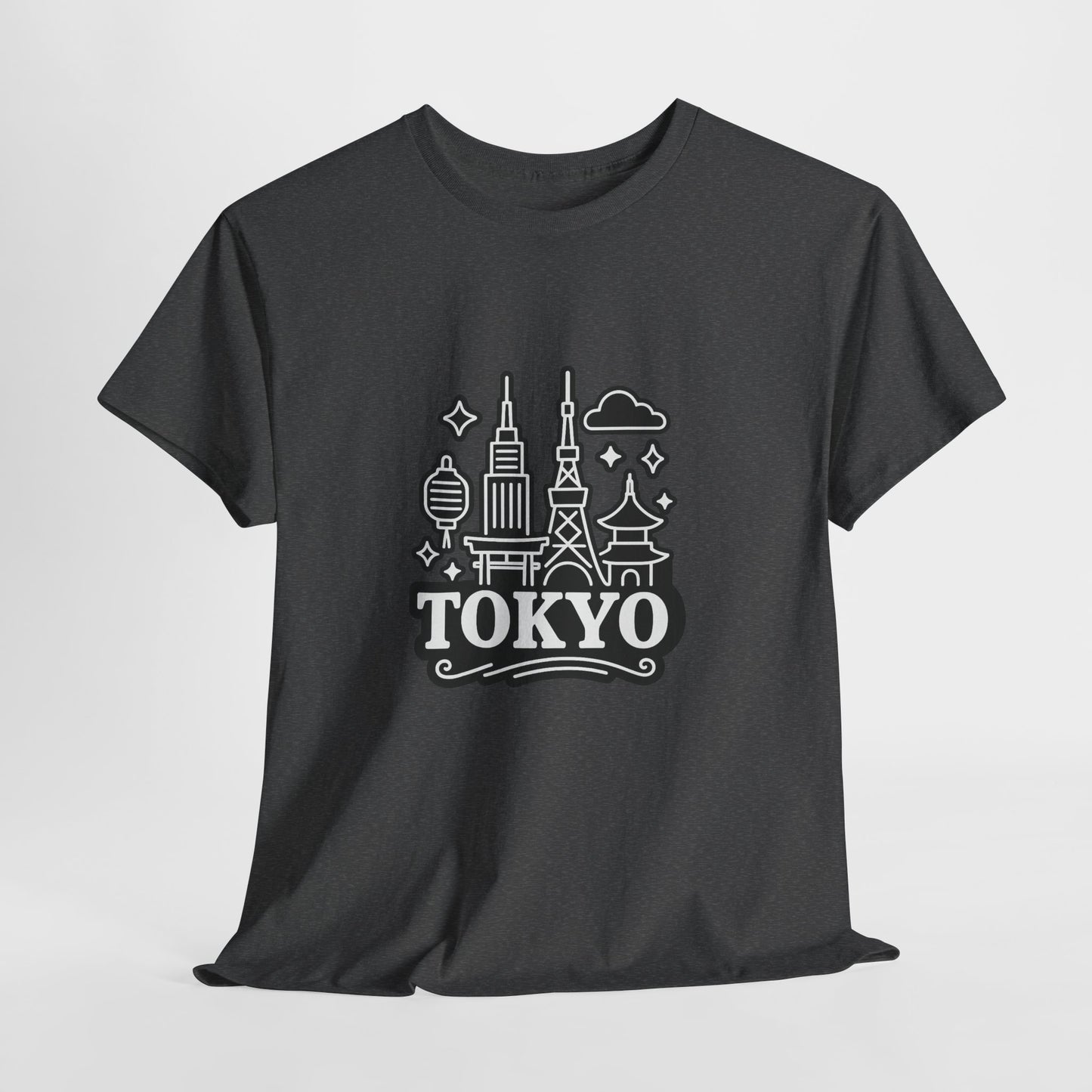 Tokyo Cityscape Unisex Heavy Cotton Tee, Graphic Tee, Travel T-Shirt, Urban Outfit, Gift for Travelers, Tokyo Lover Apparel