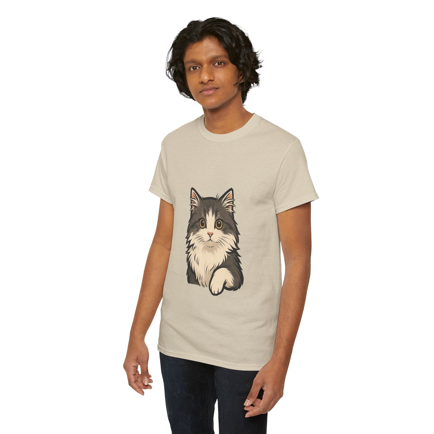 Cute Cat Unisex Heavy Cotton Tee, Animal Lover Gift, Pet Owner Shirt, Cat Lover Apparel, Animal Themed Tee, Casual Everyday Wear