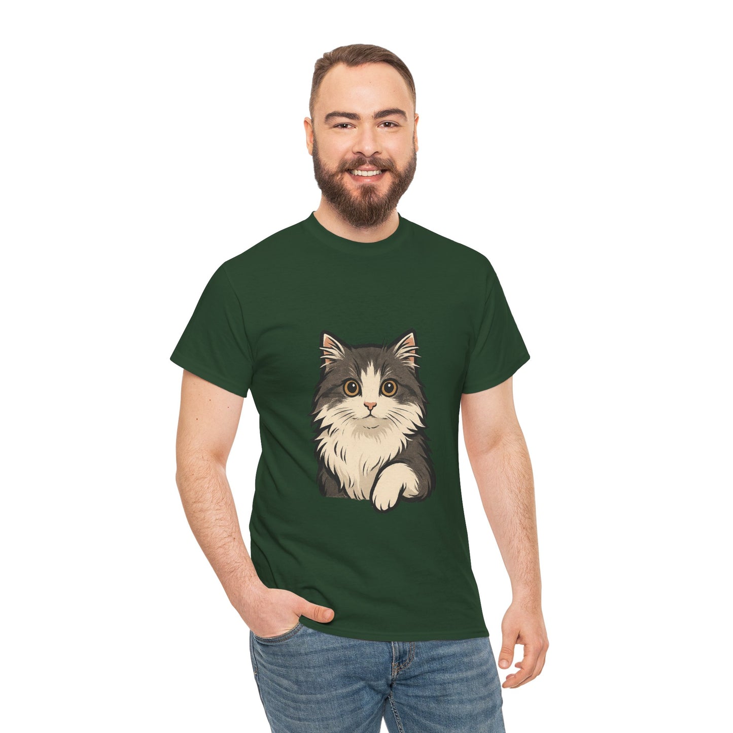 Cute Cat Unisex Heavy Cotton Tee, Animal Lover Gift, Pet Owner Shirt, Cat Lover Apparel, Animal Themed Tee, Casual Everyday Wear