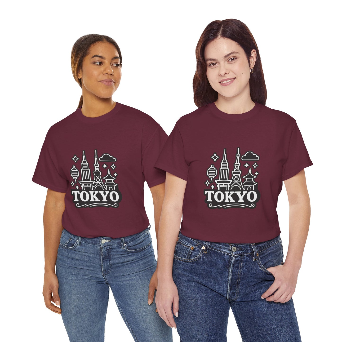 Tokyo Cityscape Unisex Heavy Cotton Tee, Graphic Tee, Travel T-Shirt, Urban Outfit, Gift for Travelers, Tokyo Lover Apparel