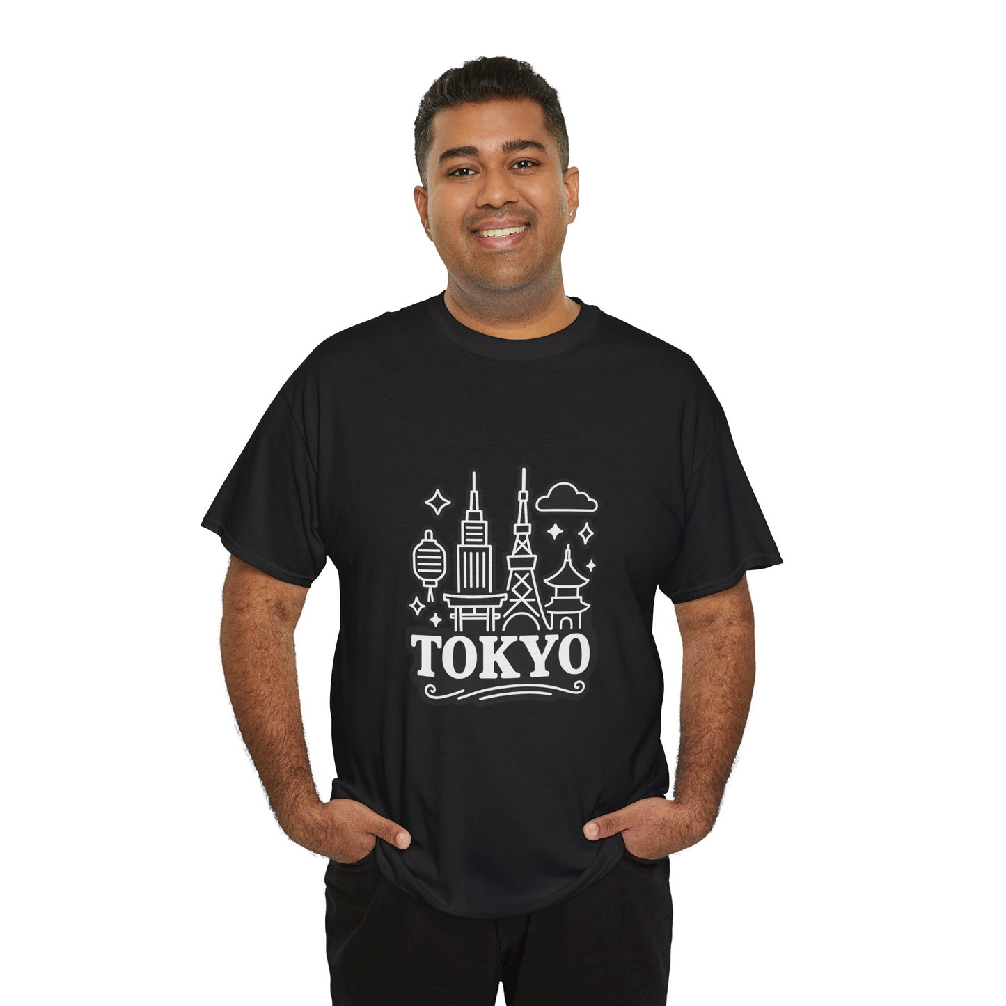 Tokyo Cityscape Unisex Heavy Cotton Tee, Graphic Tee, Travel T-Shirt, Urban Outfit, Gift for Travelers, Tokyo Lover Apparel