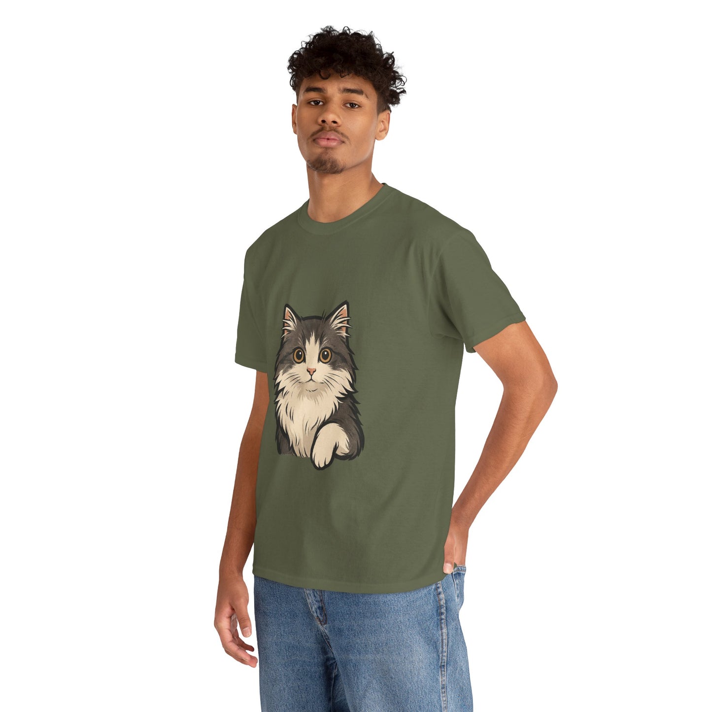 Cute Cat Unisex Heavy Cotton Tee, Animal Lover Gift, Pet Owner Shirt, Cat Lover Apparel, Animal Themed Tee, Casual Everyday Wear