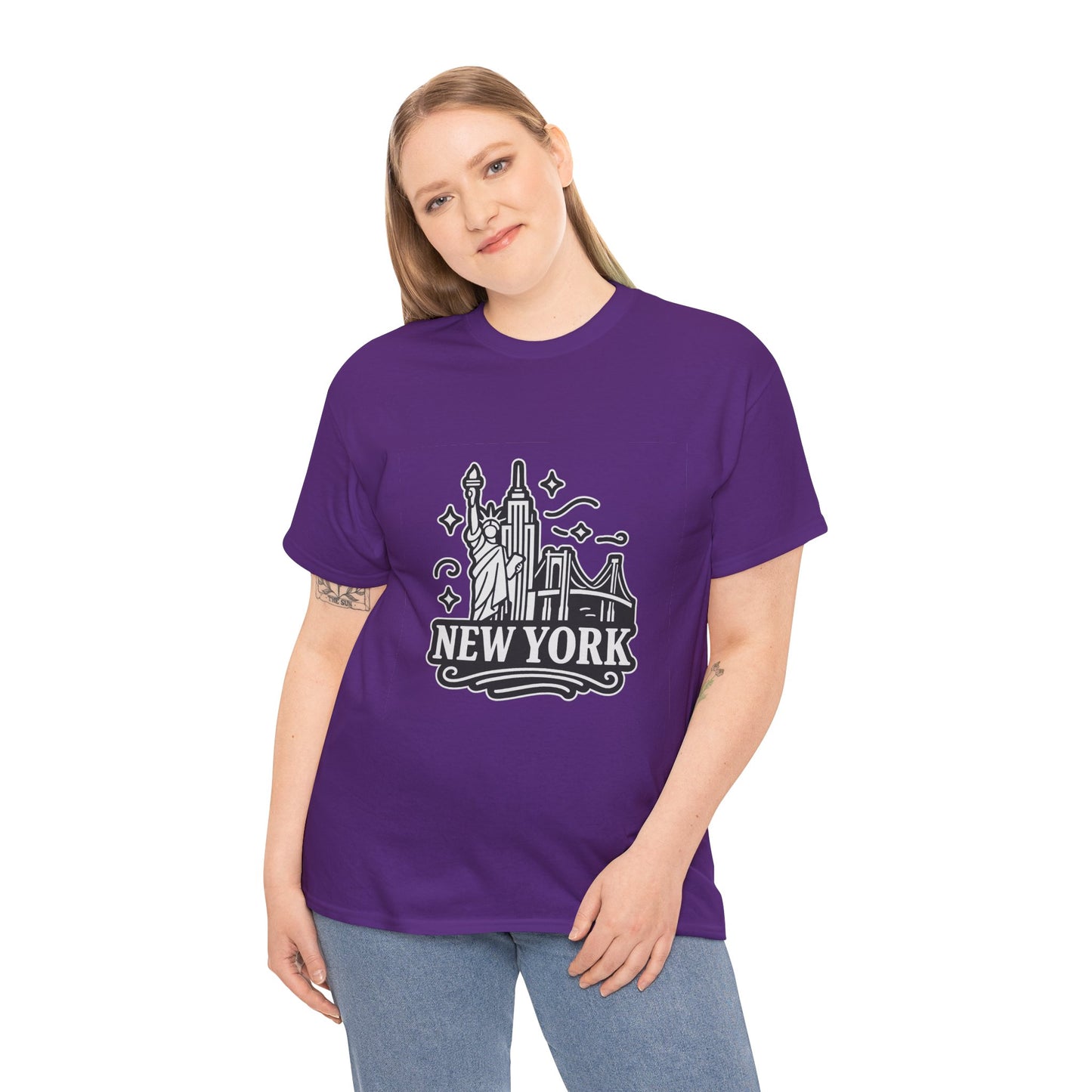 New York Skyline Unisex Heavy Cotton Tee, NYC T-Shirt, Travel Souvenir Shirt, Gift for New Yorkers, Cityscape Apparel