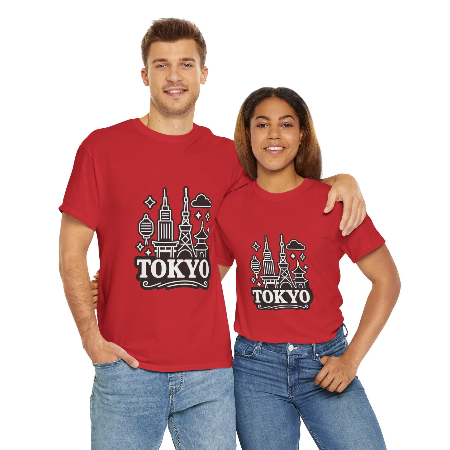 Tokyo Cityscape Unisex Heavy Cotton Tee, Graphic Tee, Travel T-Shirt, Urban Outfit, Gift for Travelers, Tokyo Lover Apparel