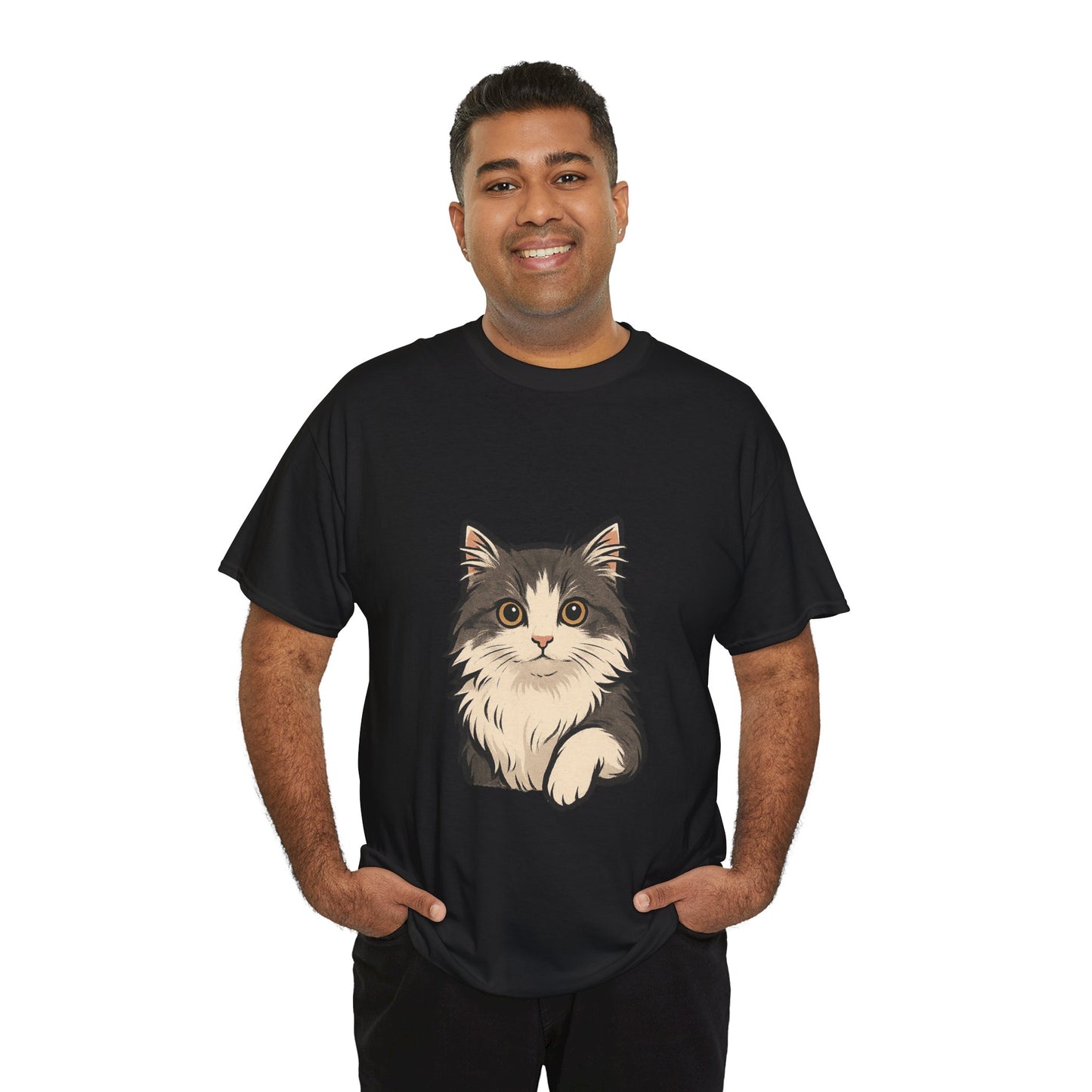 Cute Cat Unisex Heavy Cotton Tee, Animal Lover Gift, Pet Owner Shirt, Cat Lover Apparel, Animal Themed Tee, Casual Everyday Wear