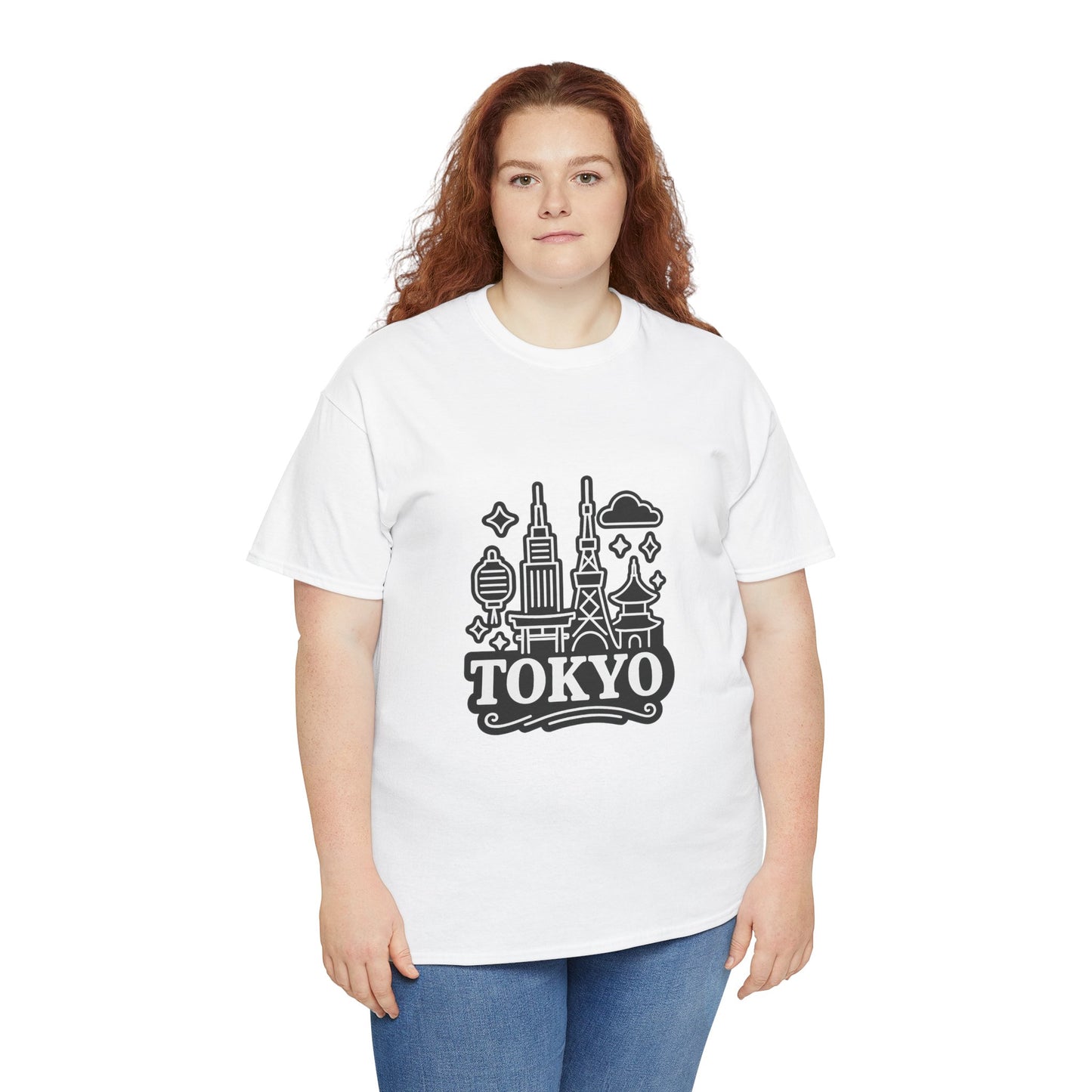 Tokyo Cityscape Unisex Heavy Cotton Tee, Graphic Tee, Travel T-Shirt, Urban Outfit, Gift for Travelers, Tokyo Lover Apparel