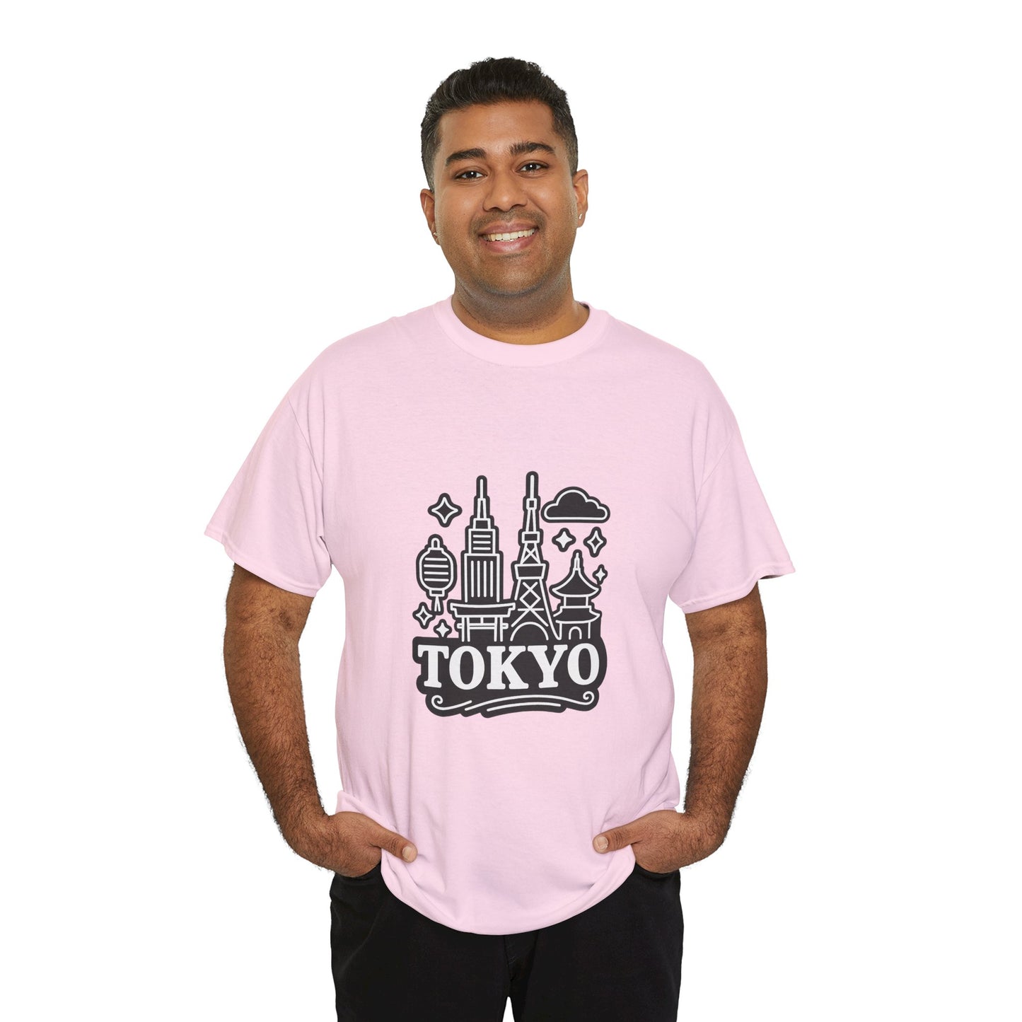 Tokyo Cityscape Unisex Heavy Cotton Tee, Graphic Tee, Travel T-Shirt, Urban Outfit, Gift for Travelers, Tokyo Lover Apparel