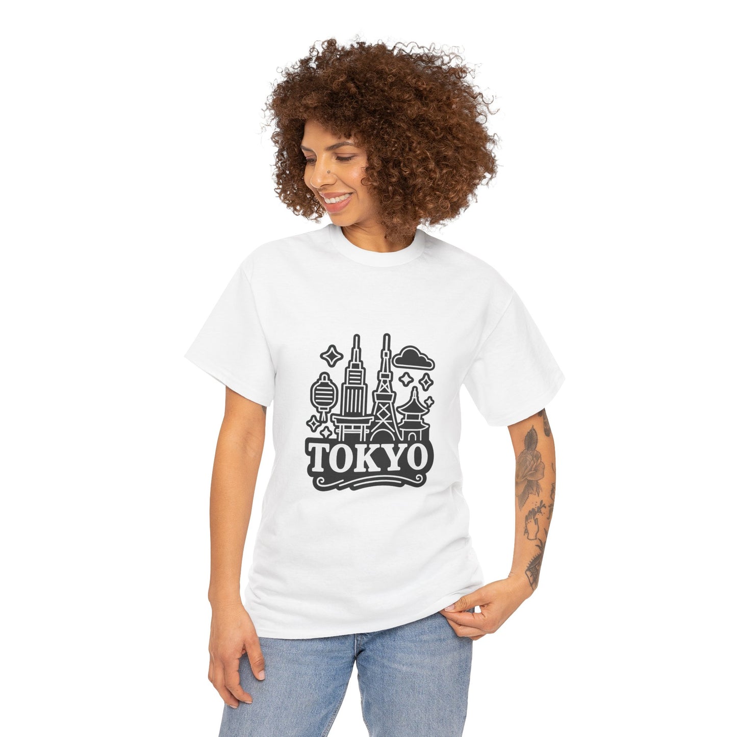 Tokyo Cityscape Unisex Heavy Cotton Tee, Graphic Tee, Travel T-Shirt, Urban Outfit, Gift for Travelers, Tokyo Lover Apparel