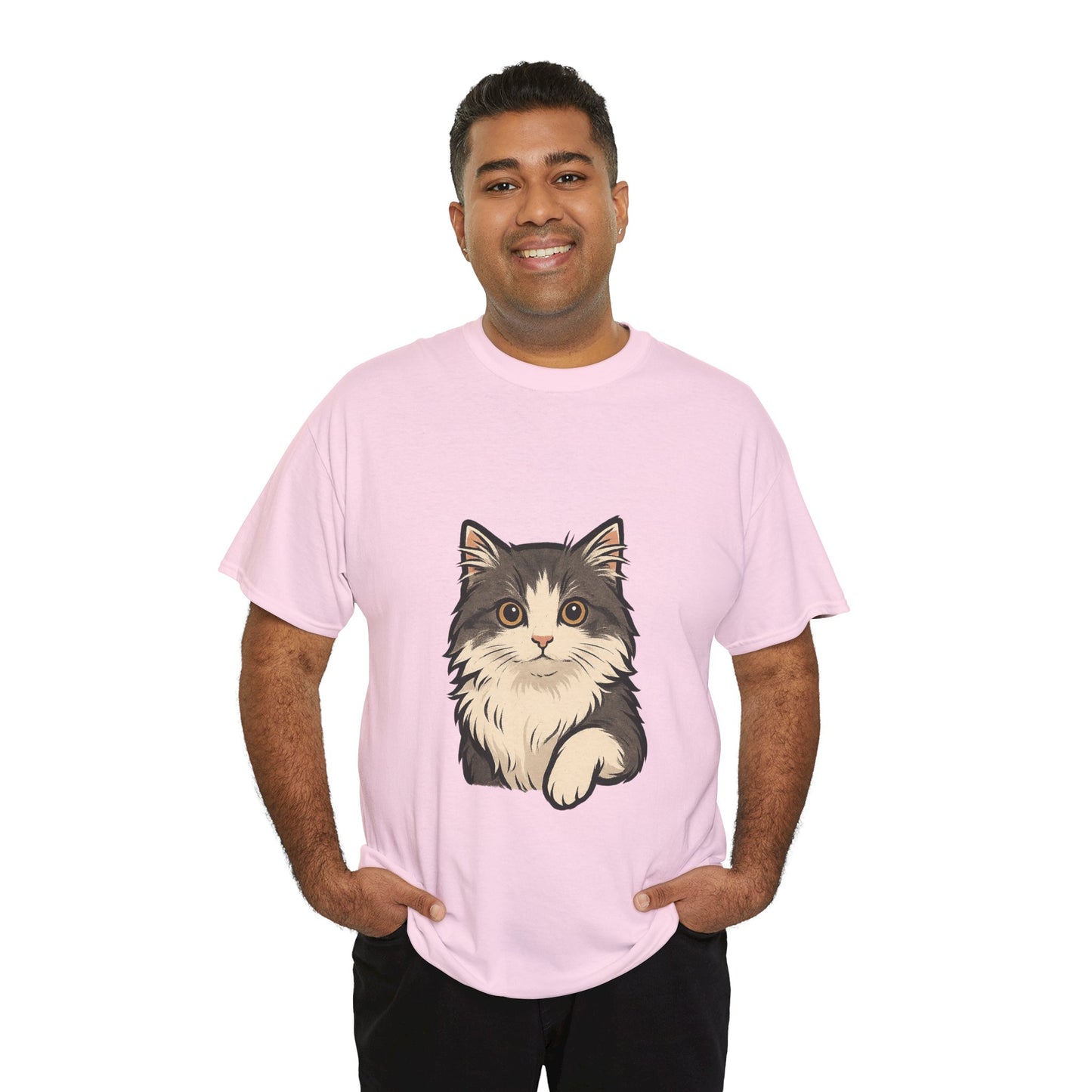 Cute Cat Unisex Heavy Cotton Tee, Animal Lover Gift, Pet Owner Shirt, Cat Lover Apparel, Animal Themed Tee, Casual Everyday Wear