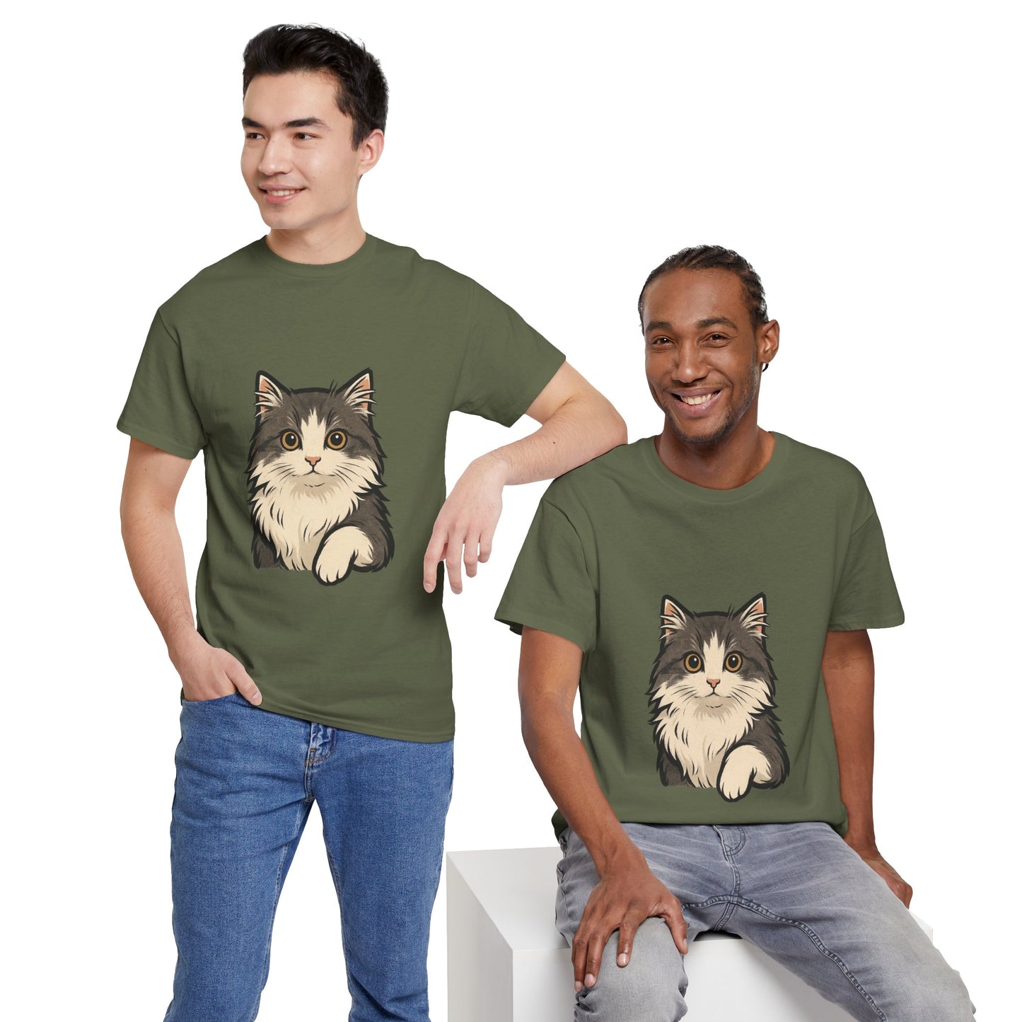Cute Cat Unisex Heavy Cotton Tee, Animal Lover Gift, Pet Owner Shirt, Cat Lover Apparel, Animal Themed Tee, Casual Everyday Wear