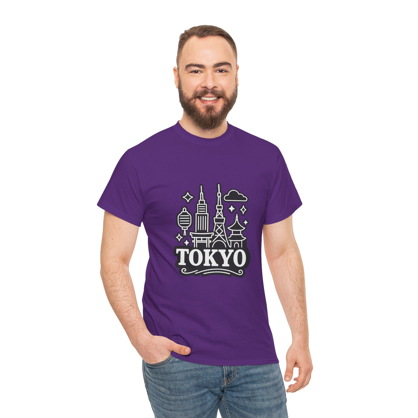 Tokyo Cityscape Unisex Heavy Cotton Tee, Graphic Tee, Travel T-Shirt, Urban Outfit, Gift for Travelers, Tokyo Lover Apparel