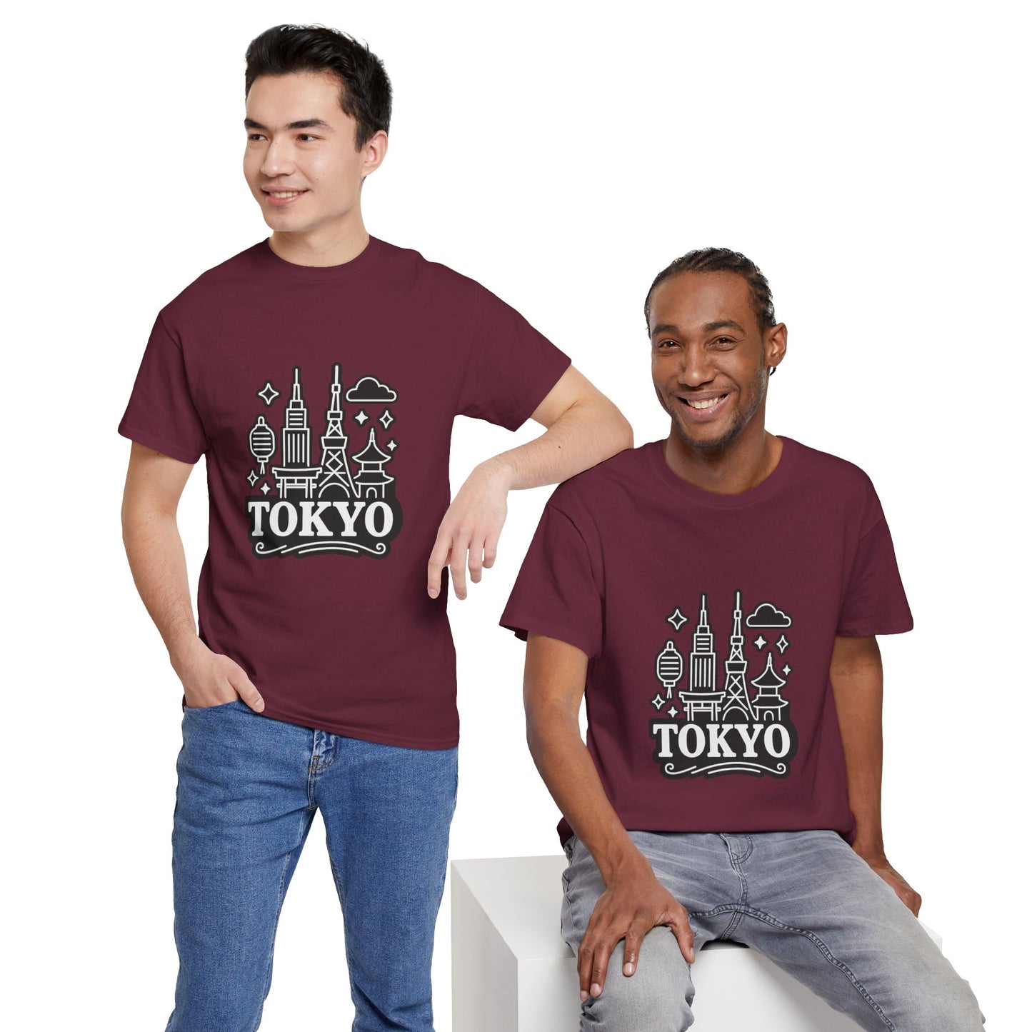 Tokyo Cityscape Unisex Heavy Cotton Tee, Graphic Tee, Travel T-Shirt, Urban Outfit, Gift for Travelers, Tokyo Lover Apparel
