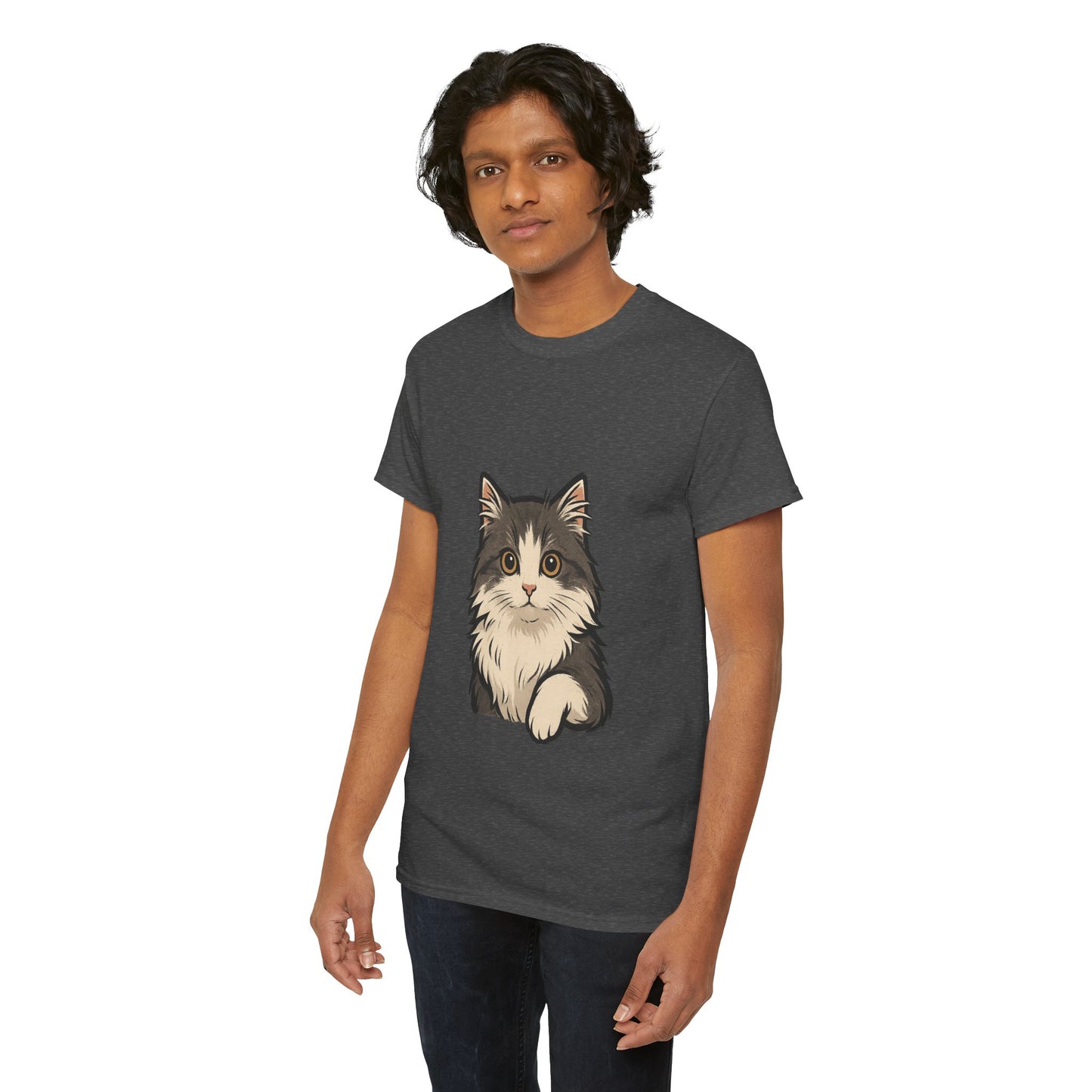Cute Cat Unisex Heavy Cotton Tee, Animal Lover Gift, Pet Owner Shirt, Cat Lover Apparel, Animal Themed Tee, Casual Everyday Wear