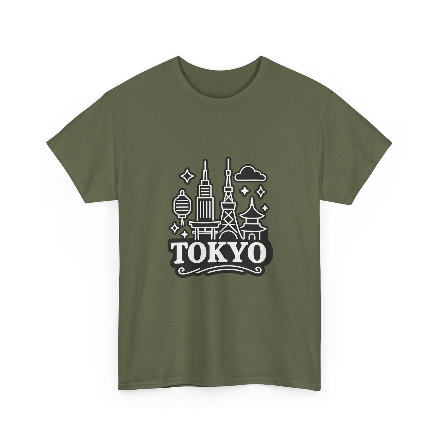 Tokyo Cityscape Unisex Heavy Cotton Tee, Graphic Tee, Travel T-Shirt, Urban Outfit, Gift for Travelers, Tokyo Lover Apparel
