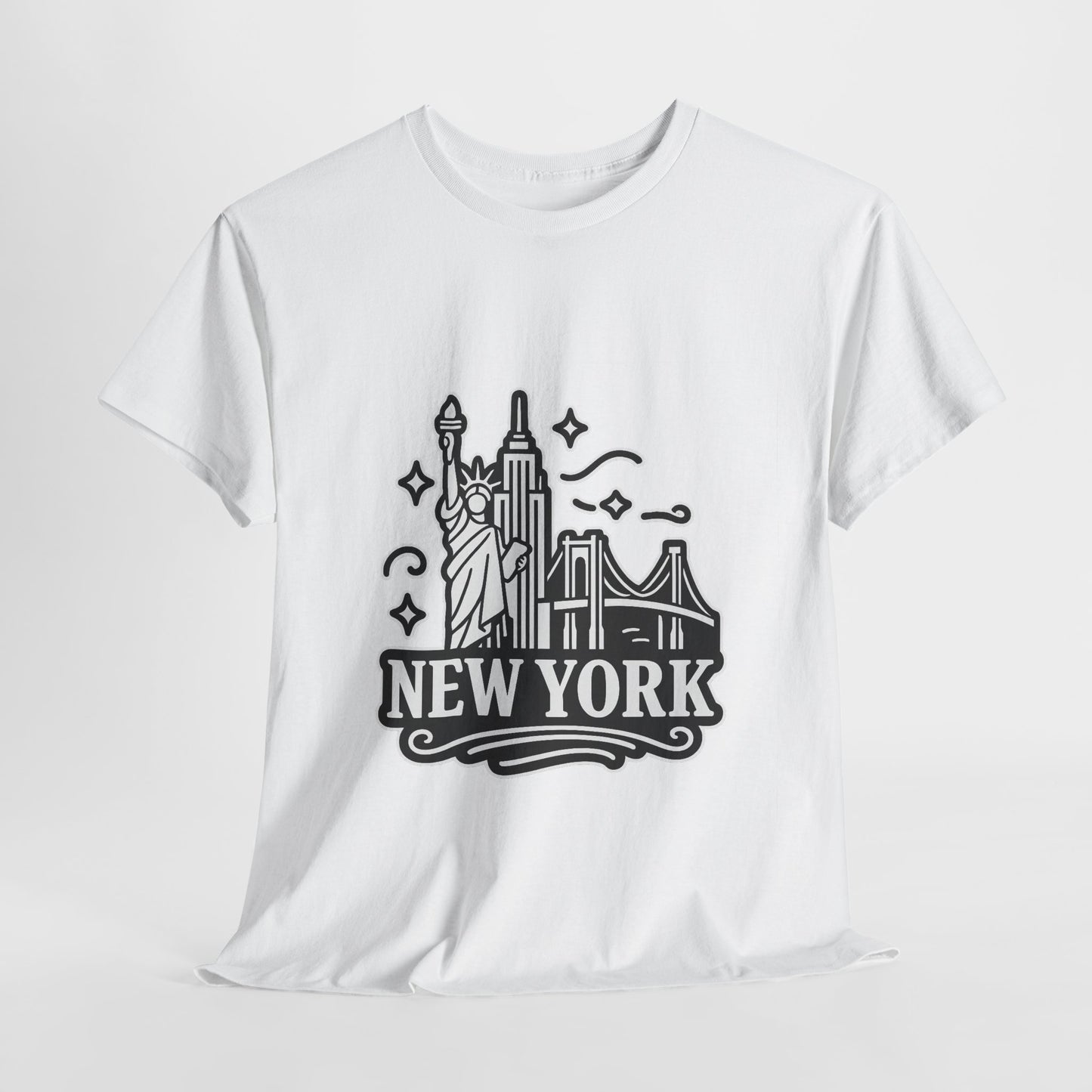 New York Skyline Unisex Heavy Cotton Tee, NYC T-Shirt, Travel Souvenir Shirt, Gift for New Yorkers, Cityscape Apparel