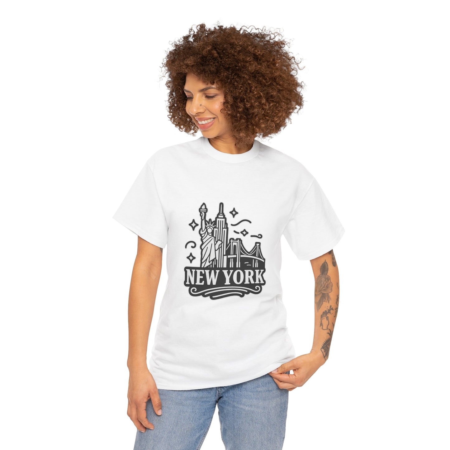 New York Skyline Unisex Heavy Cotton Tee, NYC T-Shirt, Travel Souvenir Shirt, Gift for New Yorkers, Cityscape Apparel