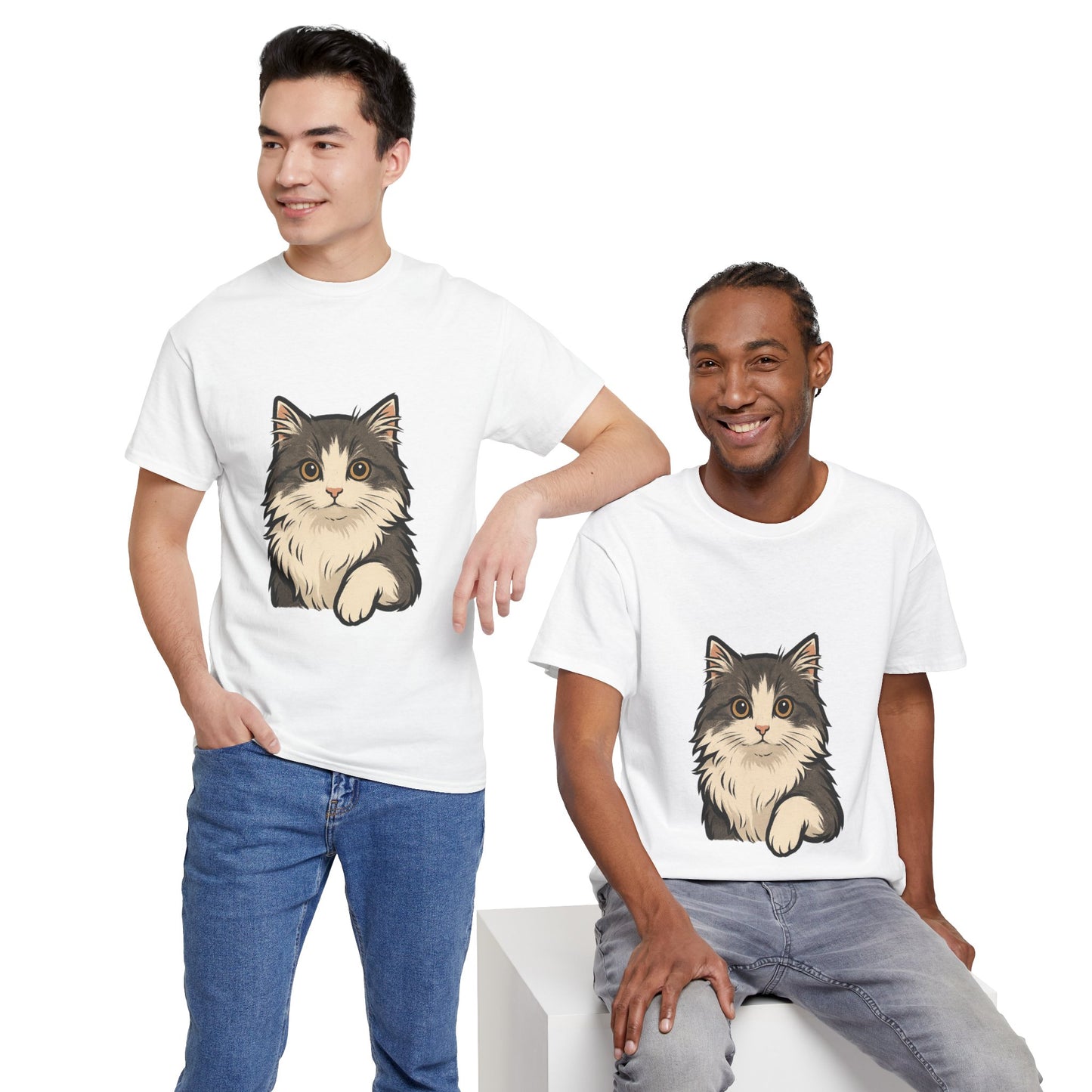 Cute Cat Unisex Heavy Cotton Tee, Animal Lover Gift, Pet Owner Shirt, Cat Lover Apparel, Animal Themed Tee, Casual Everyday Wear