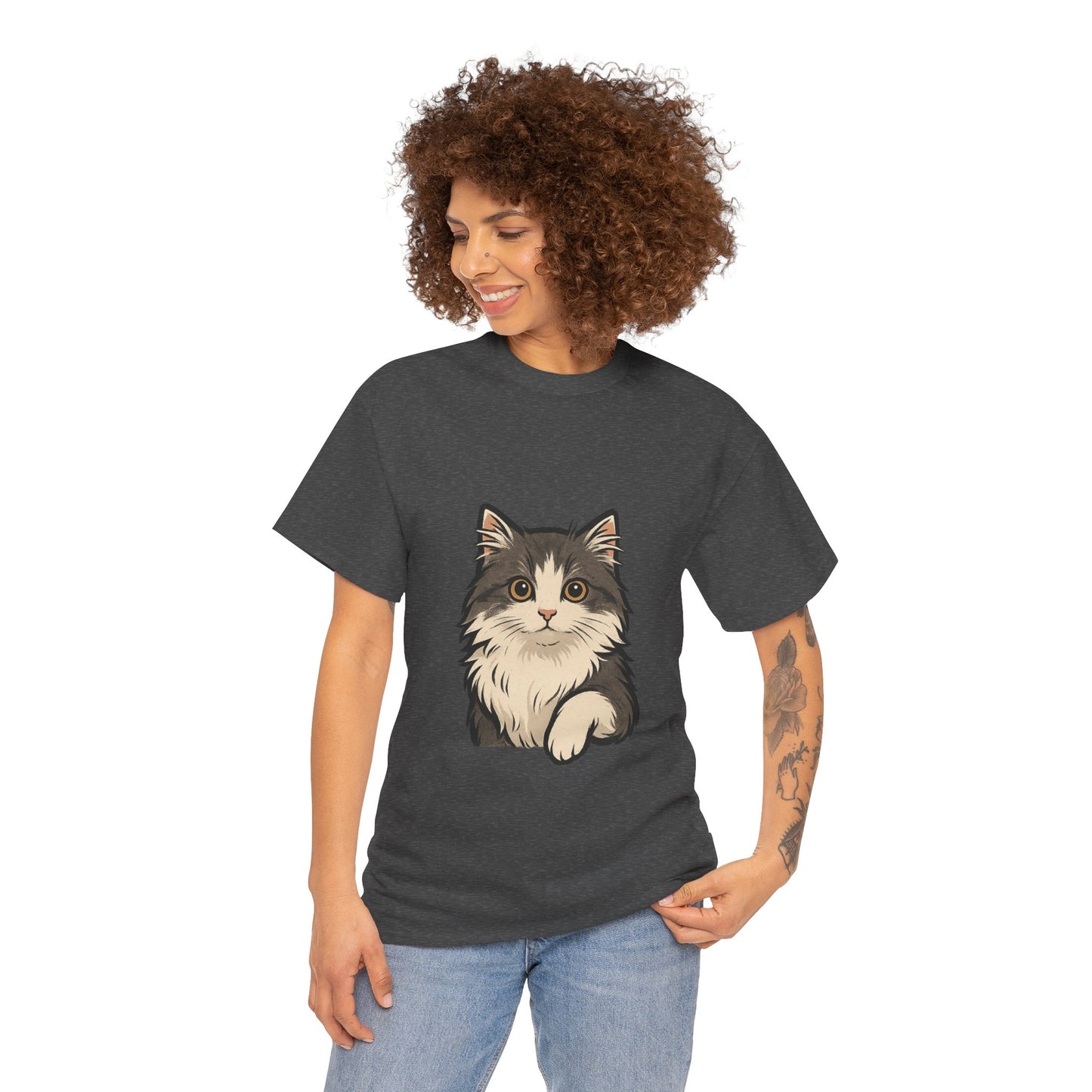 Cute Cat Unisex Heavy Cotton Tee, Animal Lover Gift, Pet Owner Shirt, Cat Lover Apparel, Animal Themed Tee, Casual Everyday Wear
