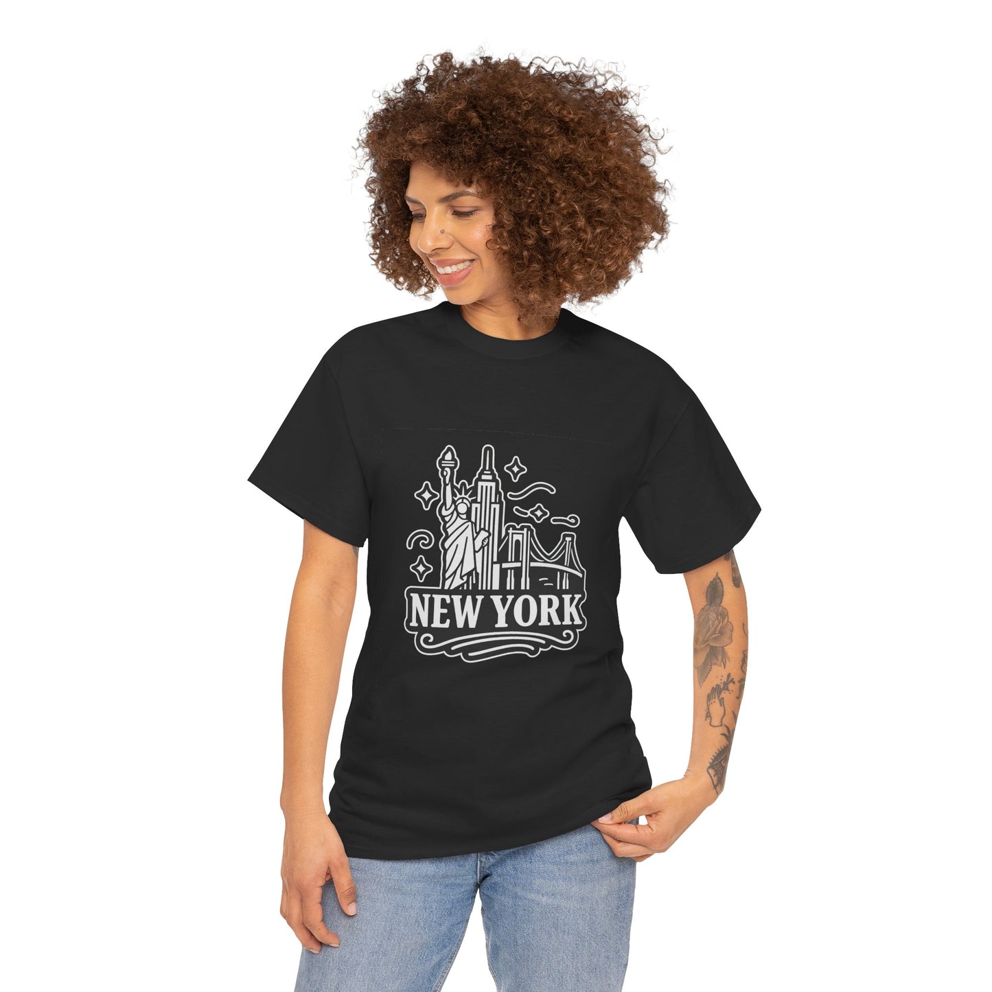 New York Skyline Unisex Heavy Cotton Tee, NYC T-Shirt, Travel Souvenir Shirt, Gift for New Yorkers, Cityscape Apparel